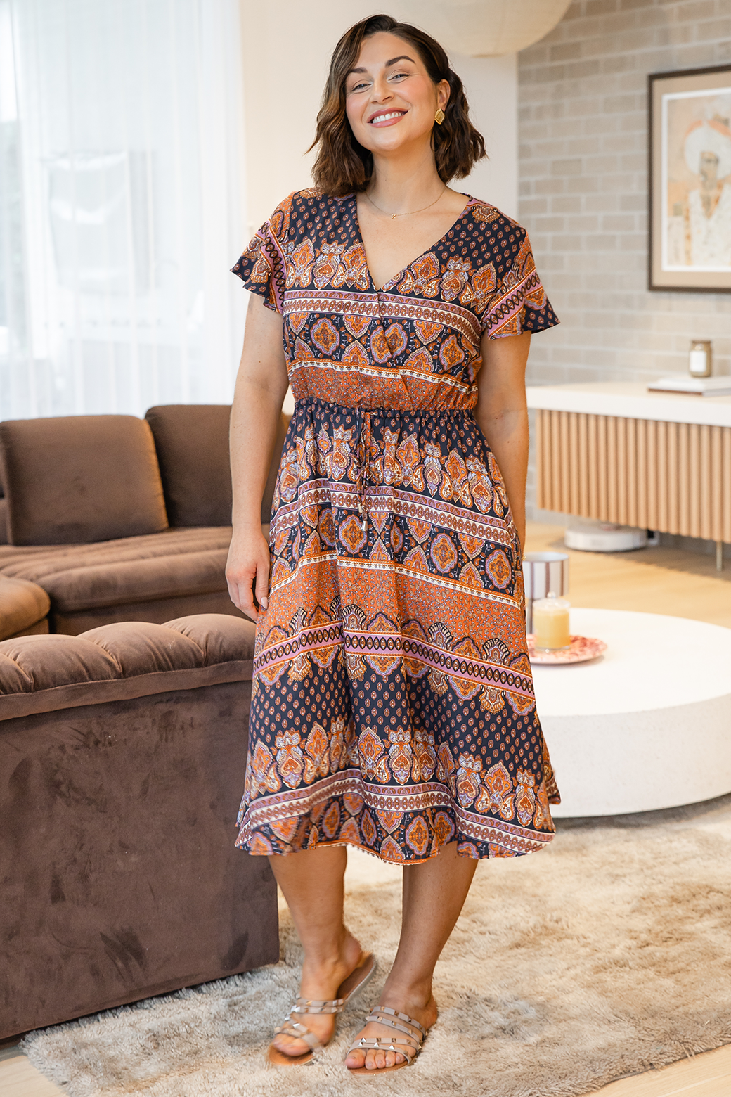 Imogen Midi Dress Lily Print Slate