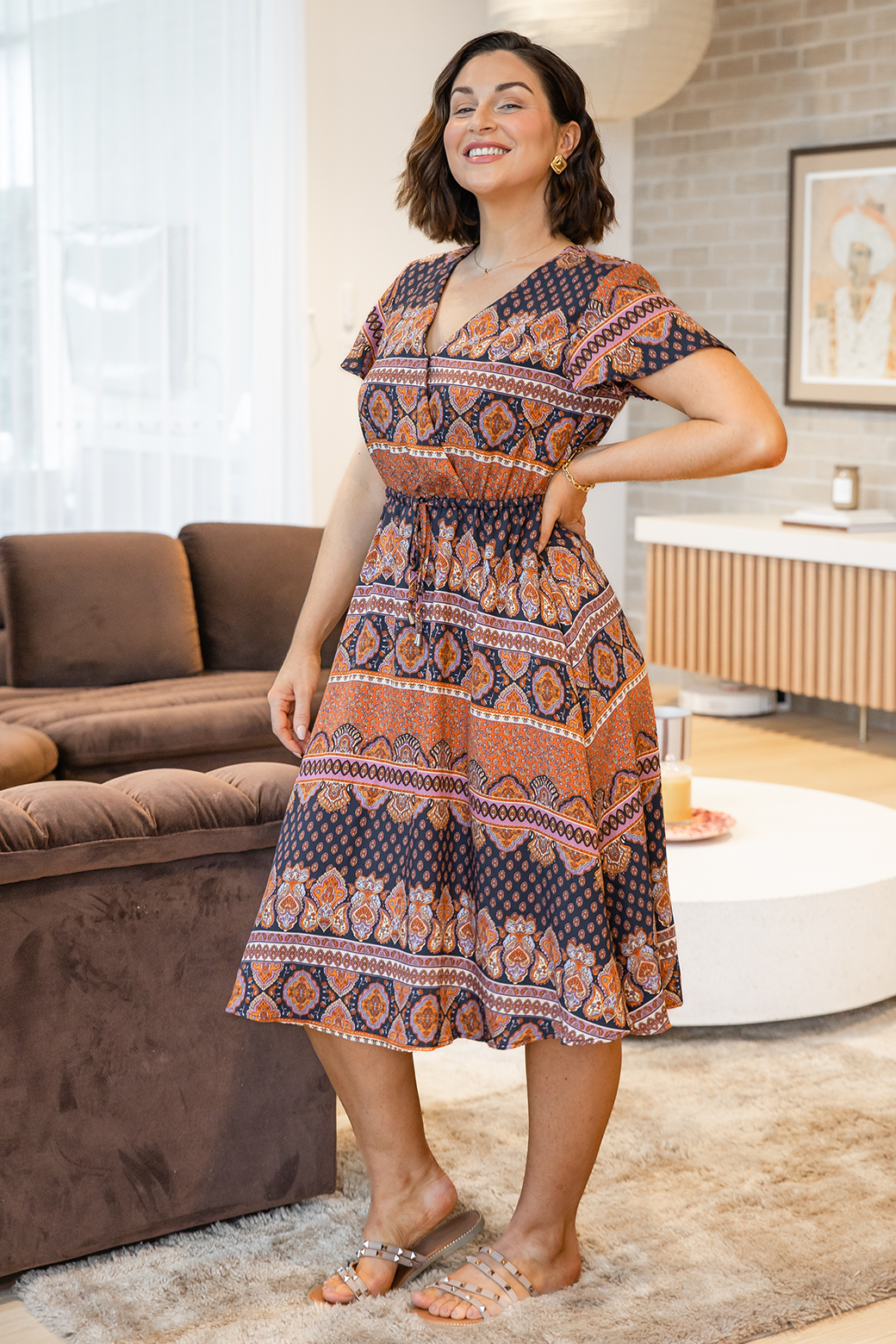 Imogen Midi Dress Lily Print Slate