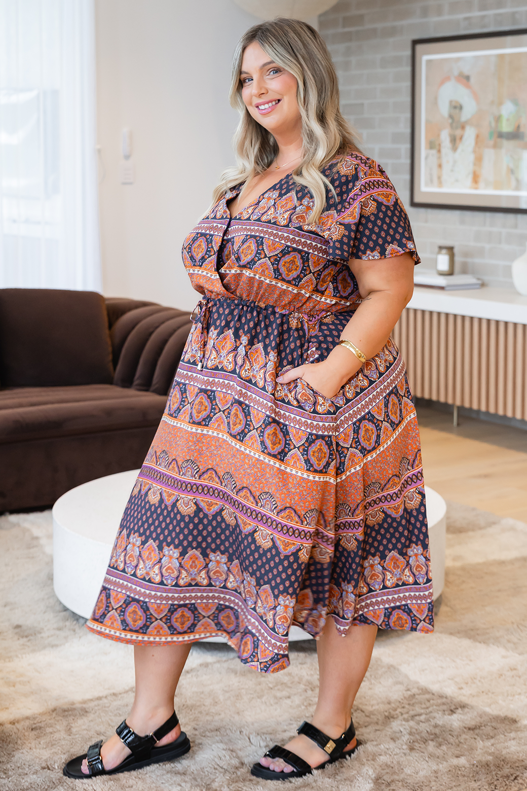 Imogen Midi Dress Lily Print Slate