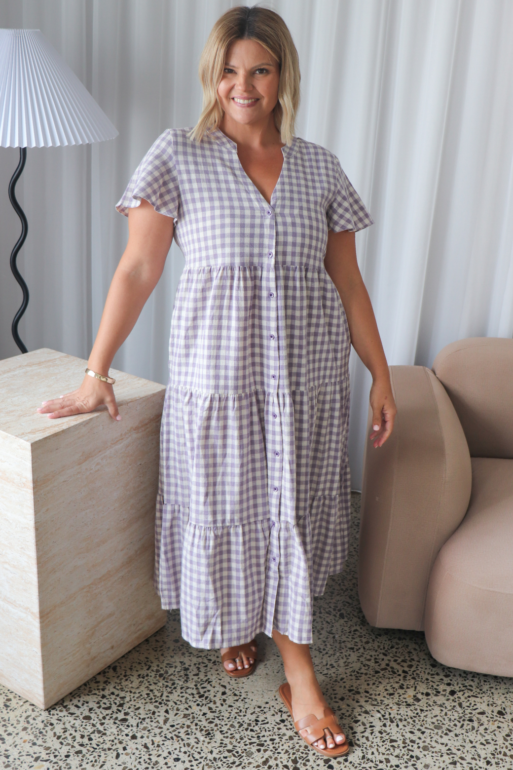 Iris Midi Dress Heather Grape Gingham