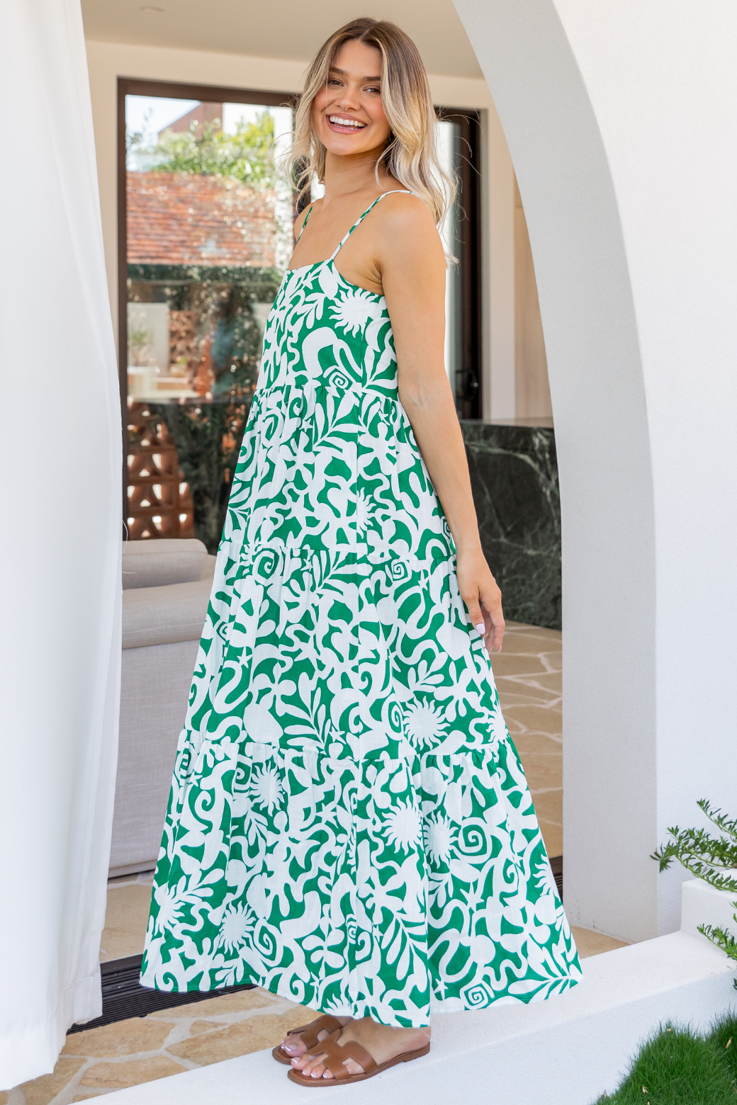 Athena Maxi Dress Emerald Solstice Print