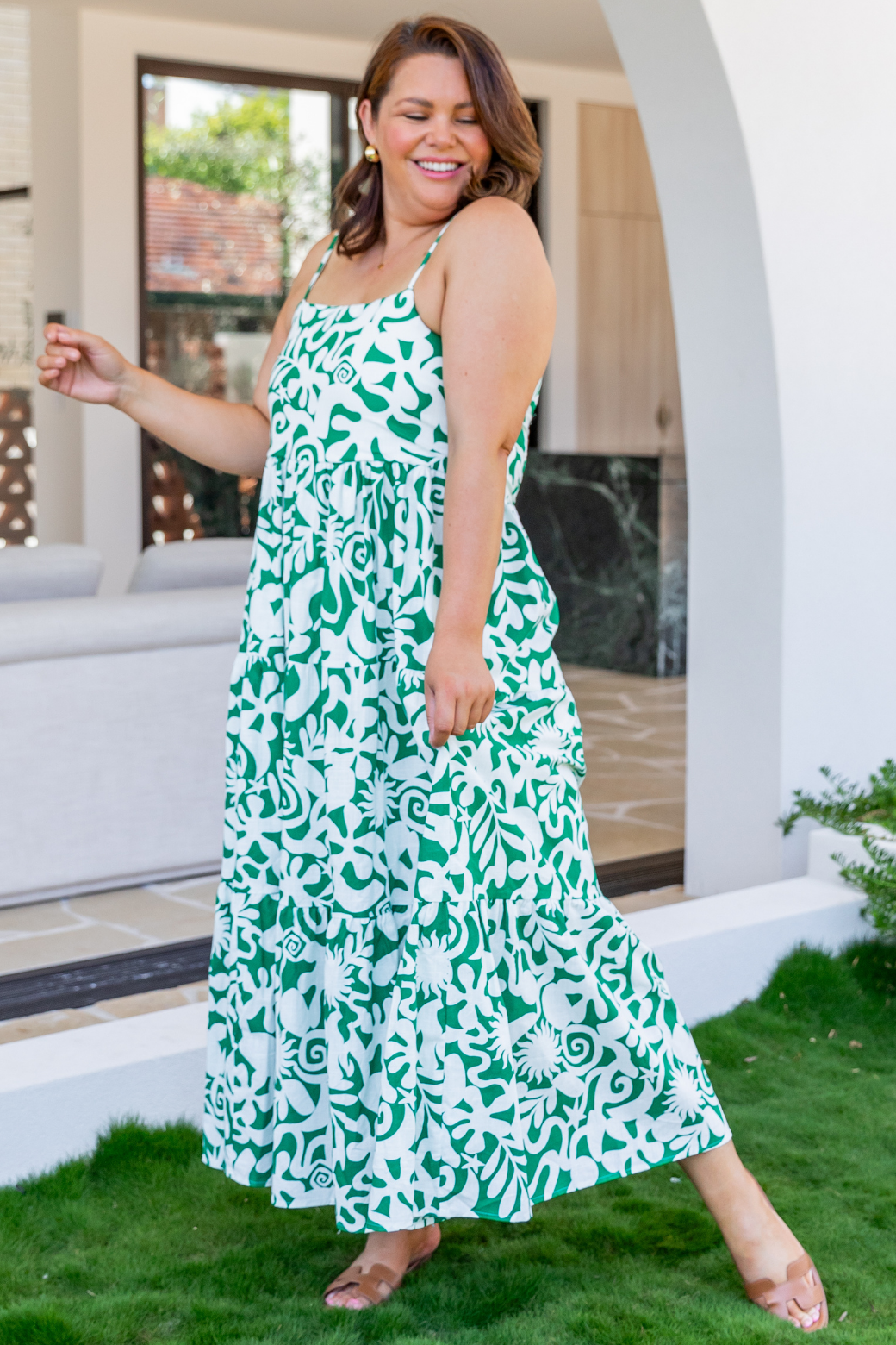 Athena Maxi Dress Emerald Solstice Print