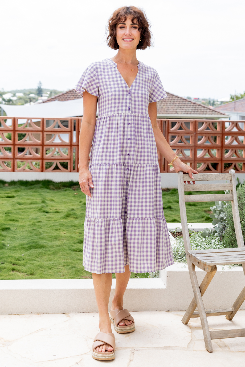 Iris Midi Dress Heather Grape Gingham