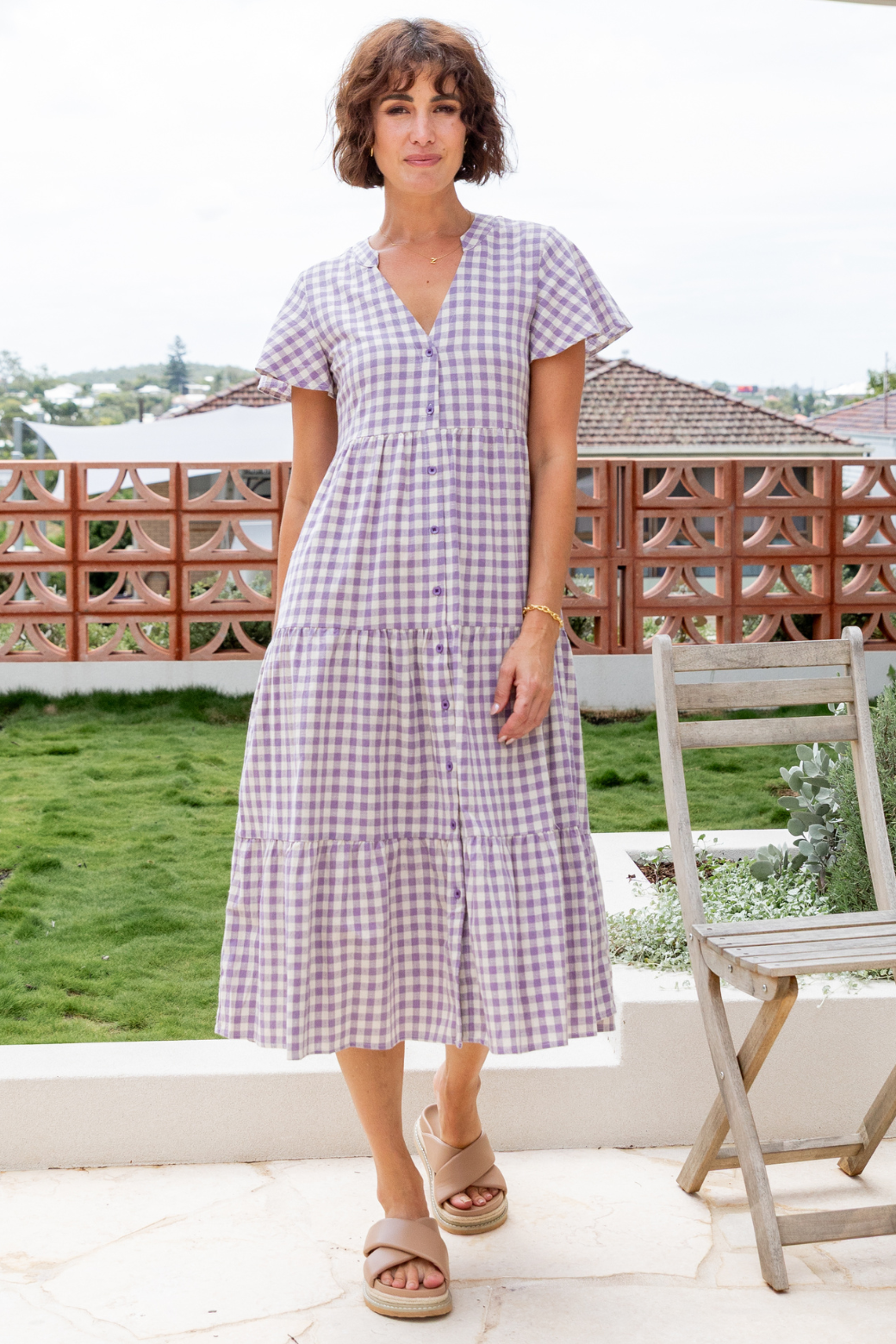 Iris Midi Dress Heather Grape Gingham
