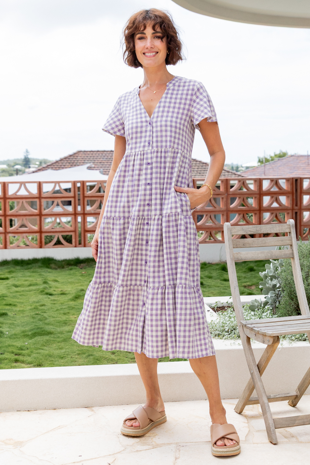 Iris Midi Dress Heather Grape Gingham