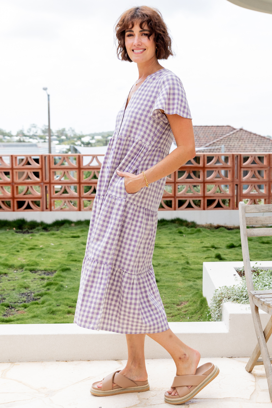 Iris Midi Dress Heather Grape Gingham