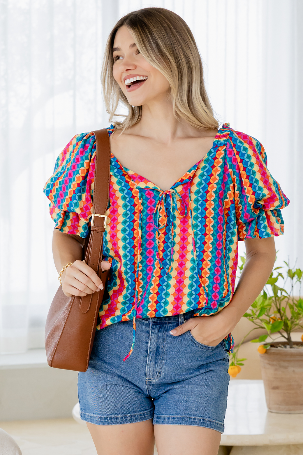 Isabella Top Bright Geo Print