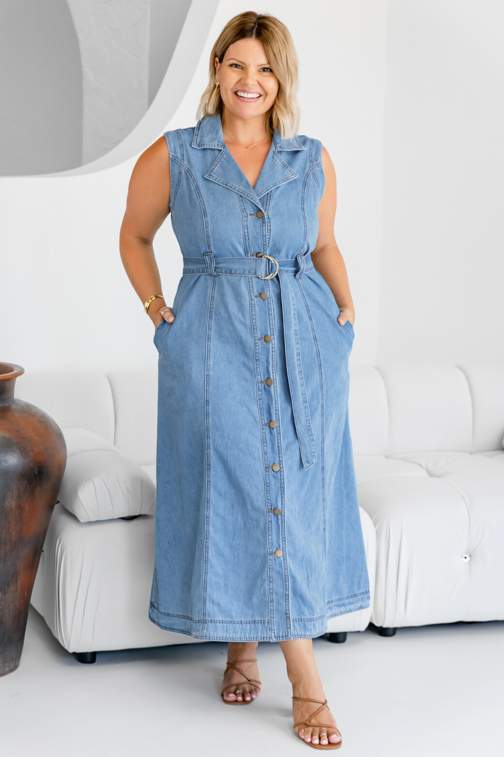 Jessica Denim Midi Dress Washed Indigo