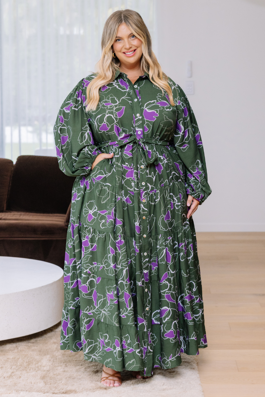 Jacinta Belted Maxi Dress Jasper Floral Olive