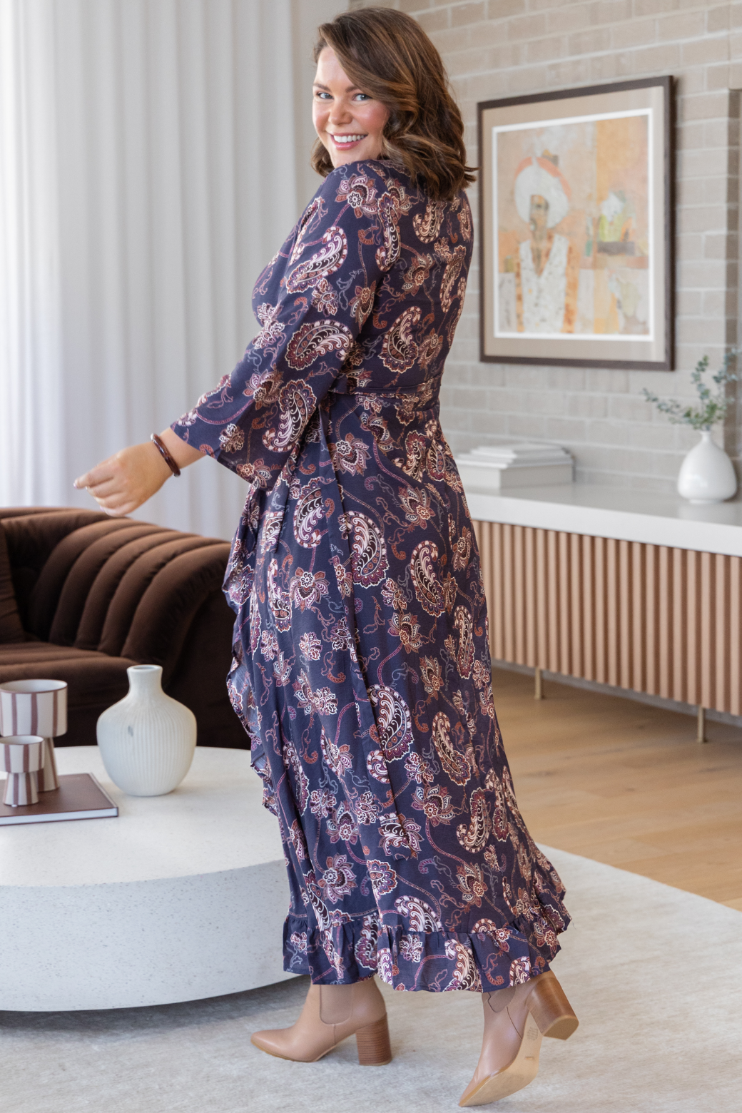 Jacquie Wrap Midi Dress Pagonia Print Slate