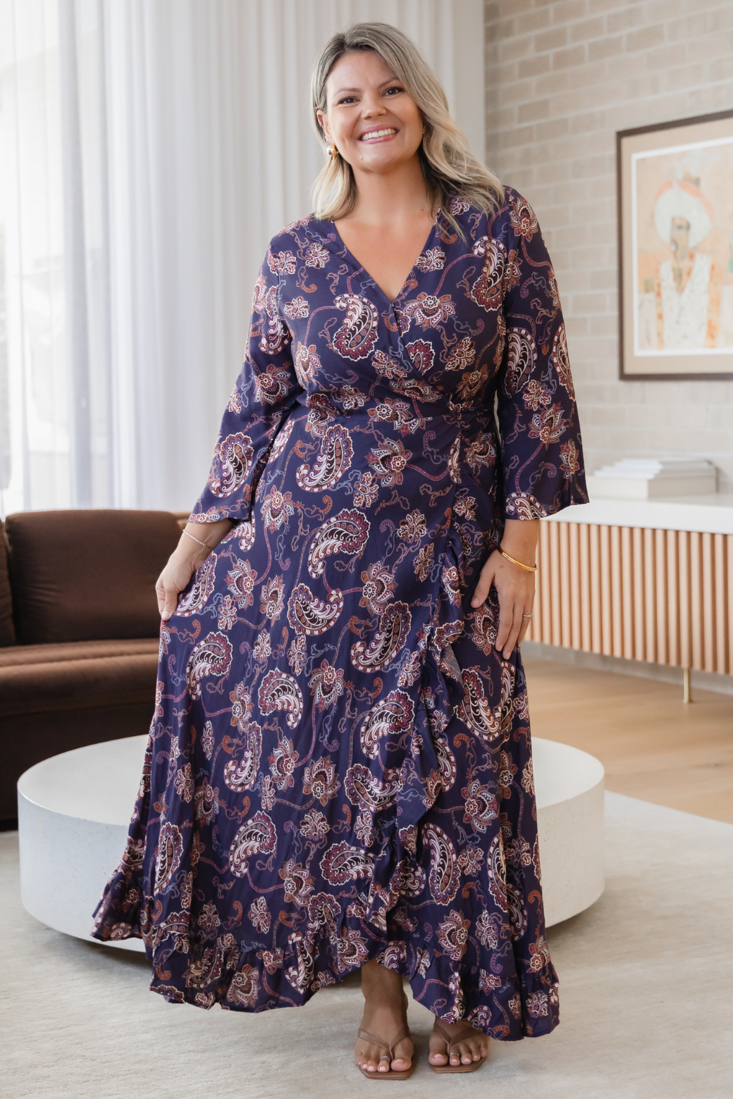 Jacquie Wrap Midi Dress Pagonia Print Slate