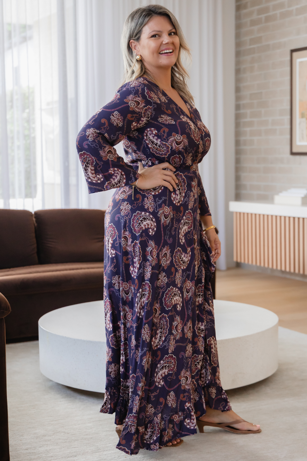 Jacquie Wrap Midi Dress Pagonia Print Slate