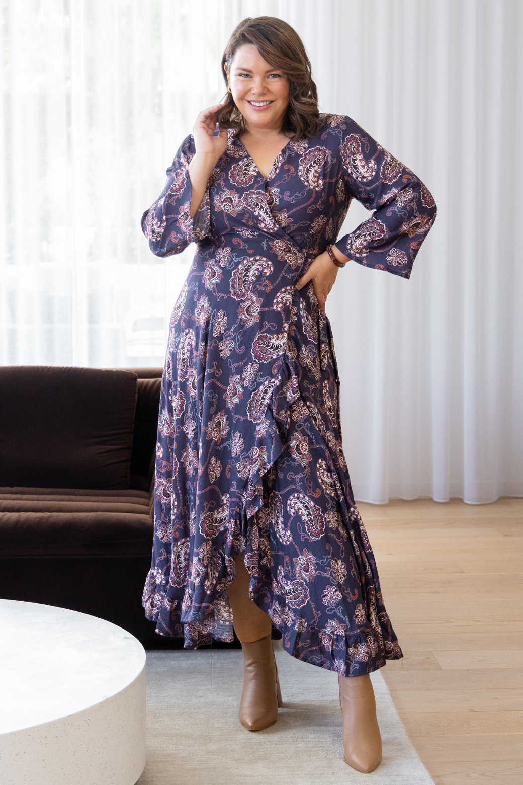 Jacquie Wrap Midi Dress Pagonia Print Slate