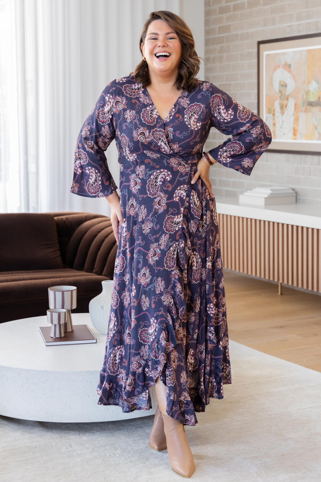 Jacquie Wrap Midi Dress Pagonia Print Slate