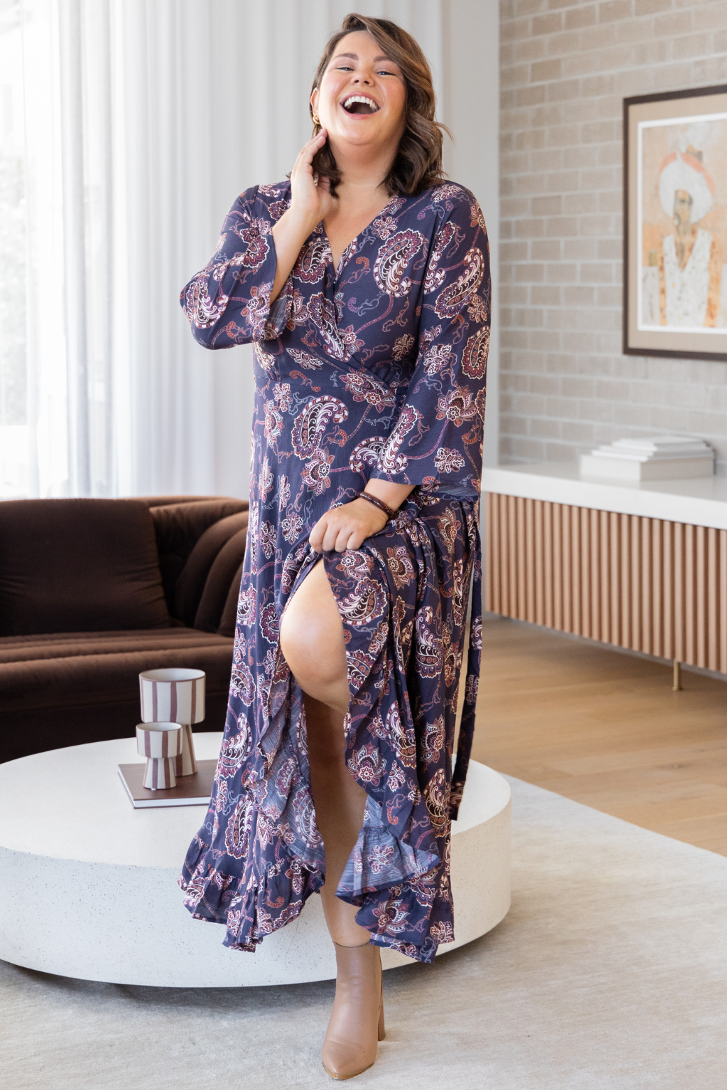 Jacquie Wrap Midi Dress Pagonia Print Slate