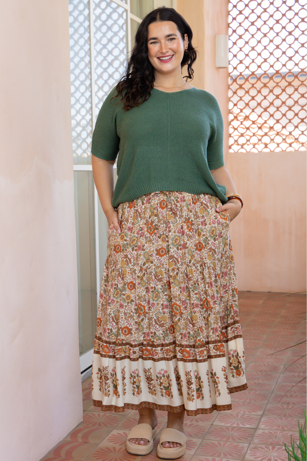 Jaimie Midi Skirt Byron Print Natural