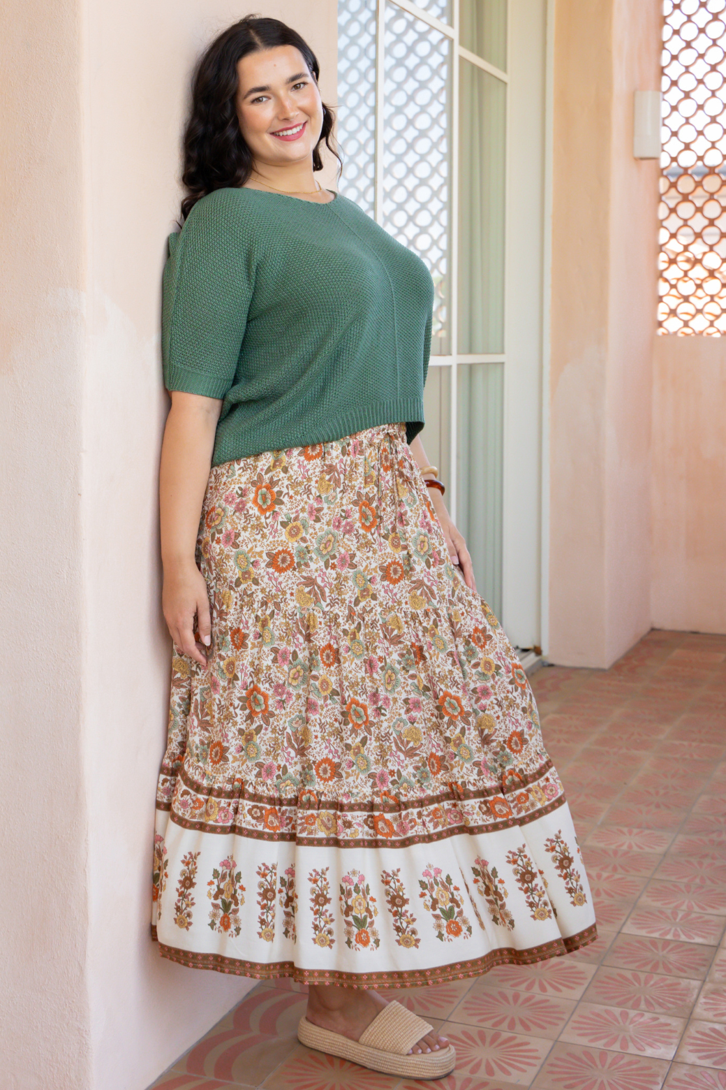 Jaimie Midi Skirt Byron Print Natural