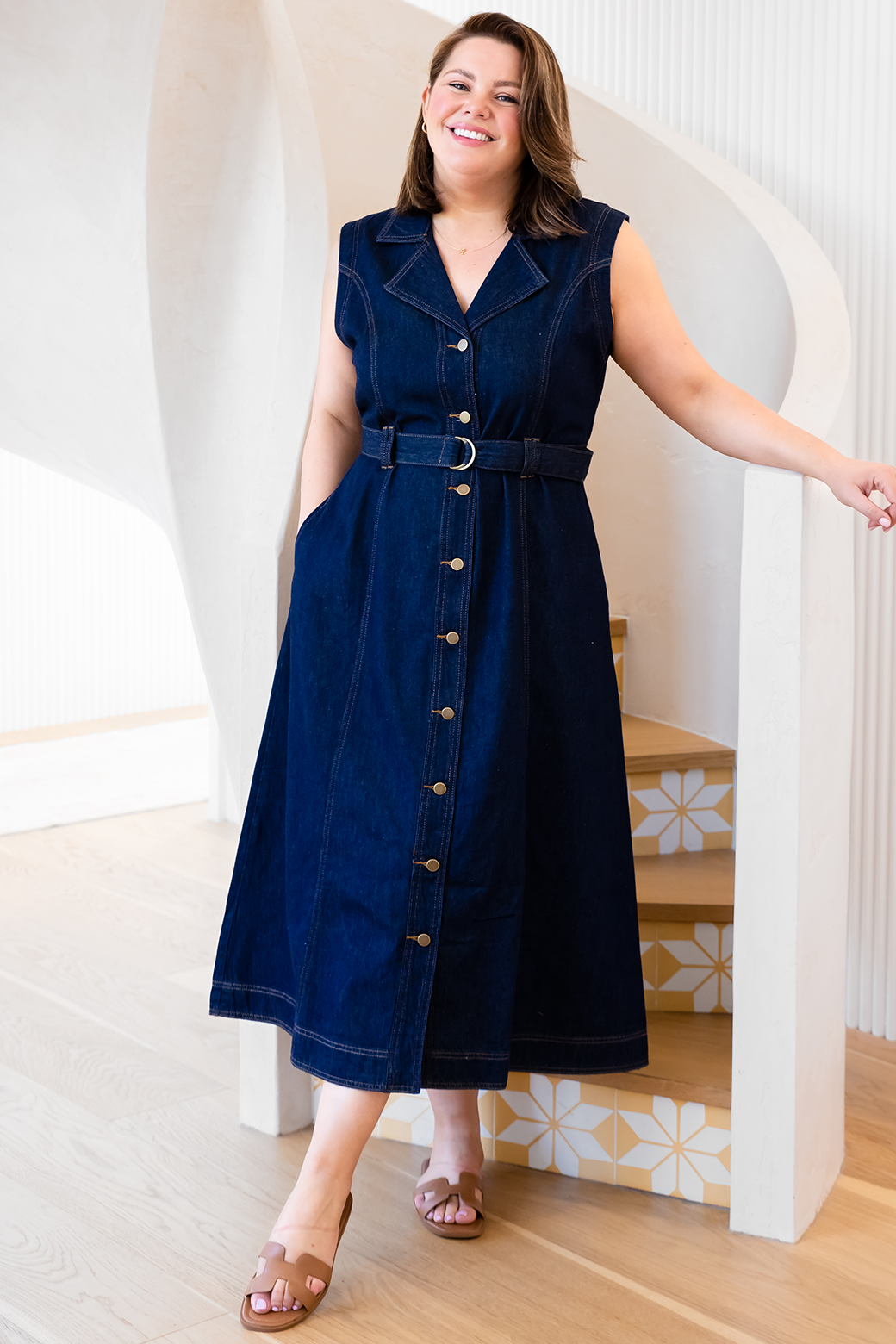 Jessica Denim Midi Dress Dark Indigo