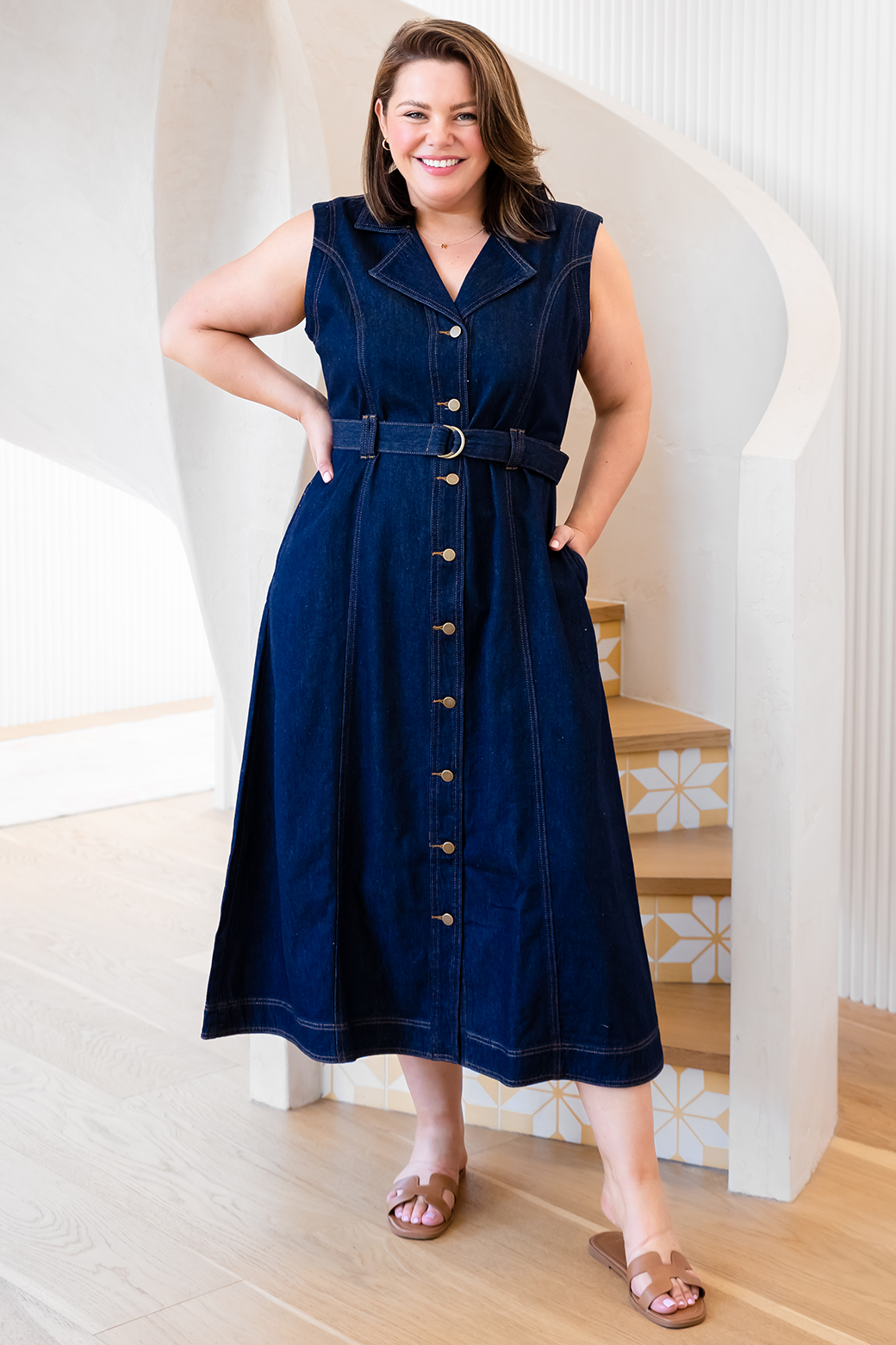 Jessica Denim Midi Dress Dark Indigo