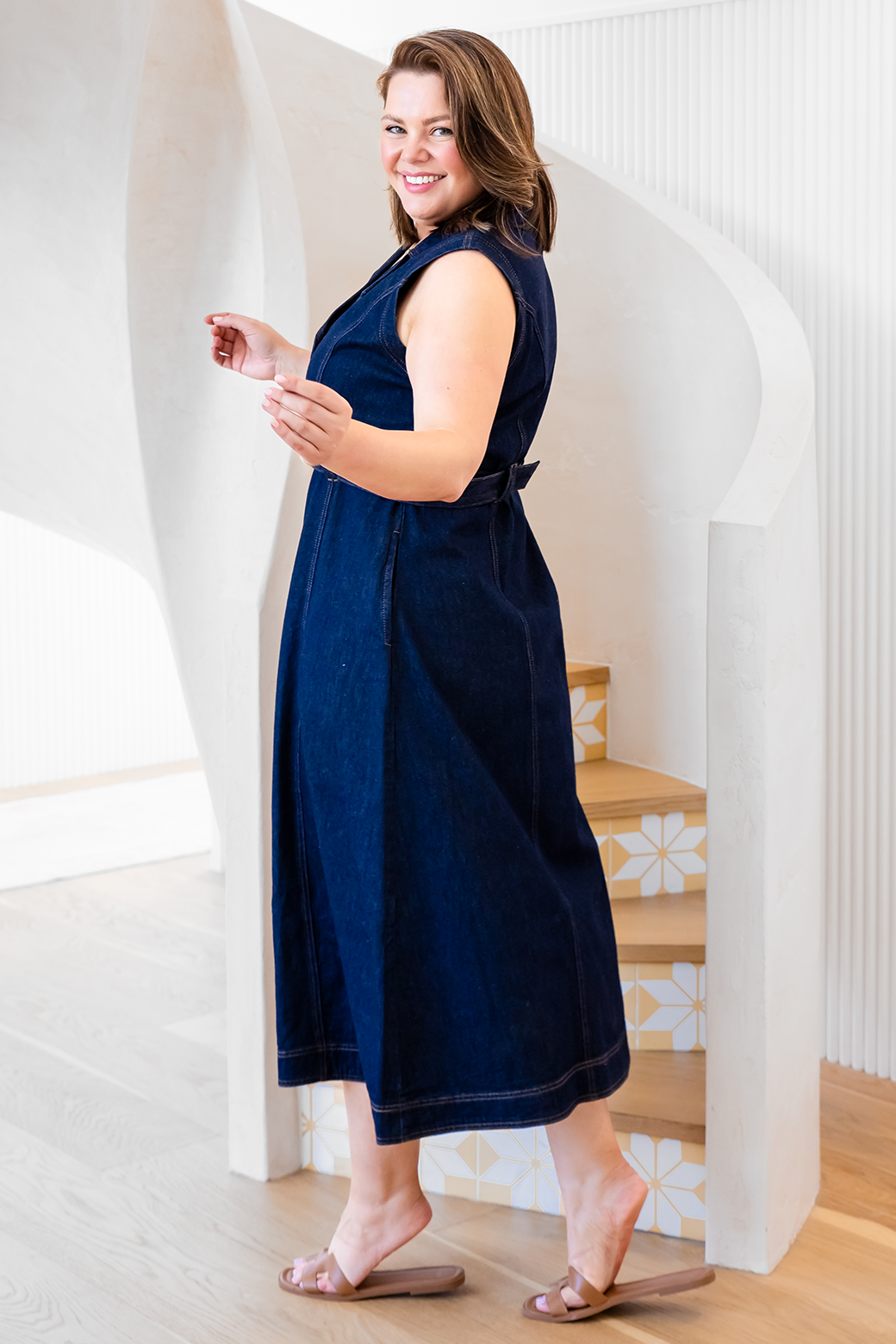 Jessica Denim Midi Dress Dark Indigo