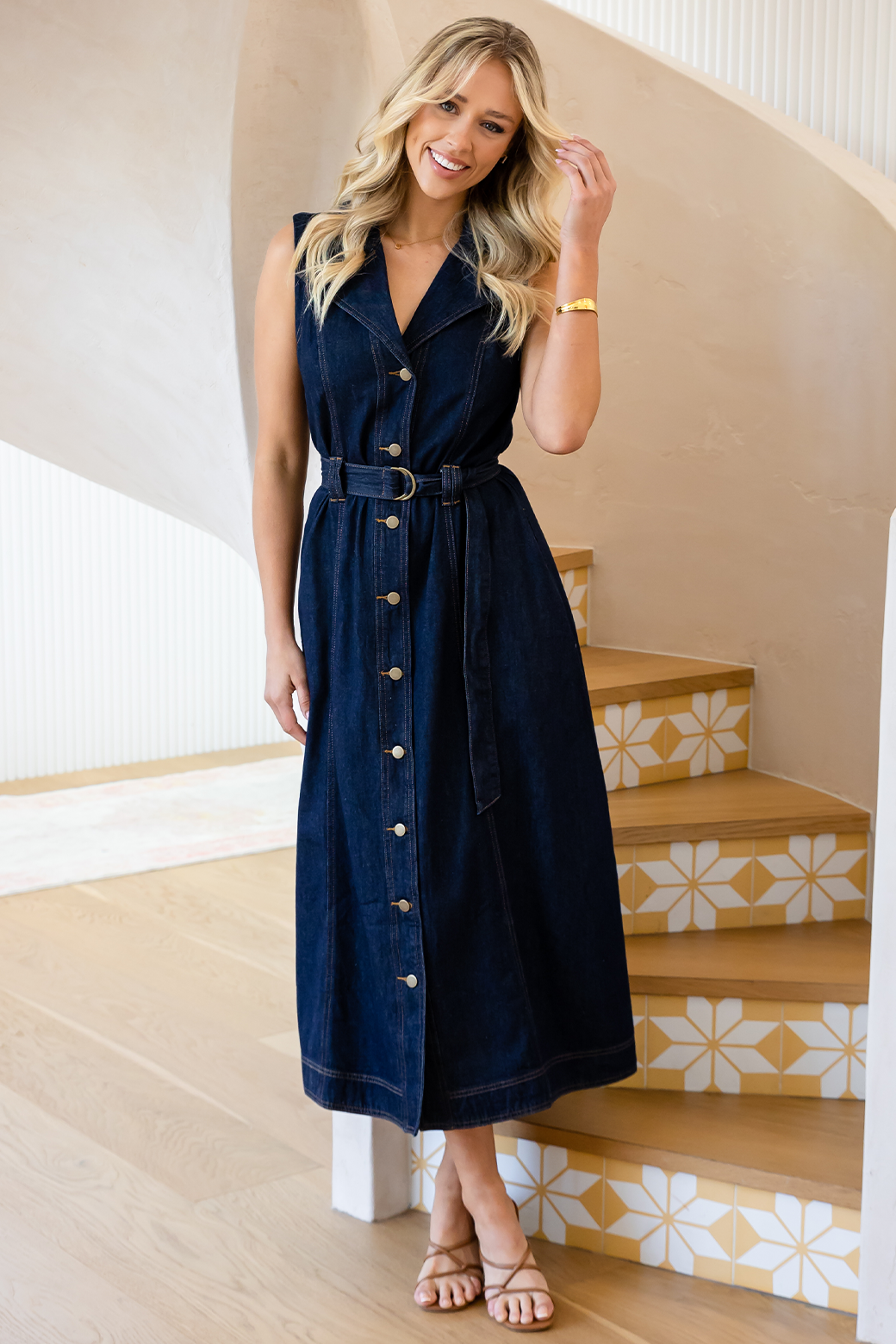 Jessica Denim Midi Dress Dark Indigo