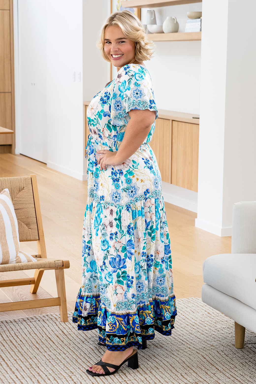 Joelle Maxi Dress Blue Bouquet Print