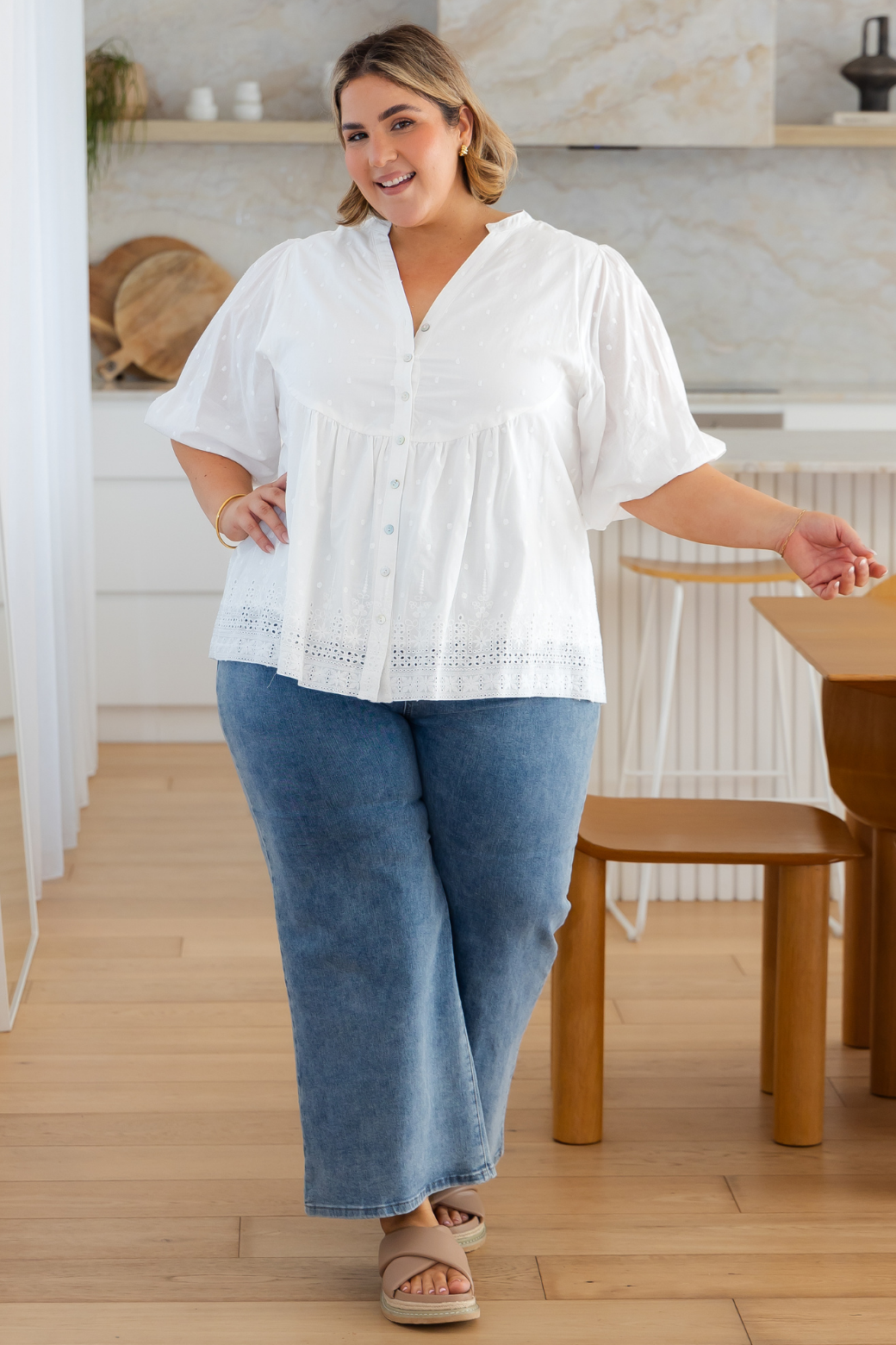 Jolie Broderie Anglaise Smock Top White