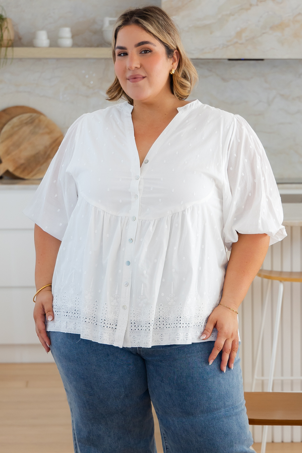 Jolie Broderie Anglaise Smock Top White
