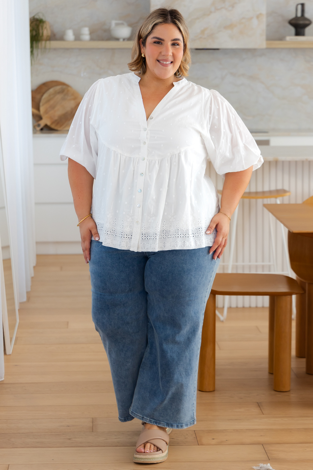 Jolie Broderie Anglaise Smock Top White