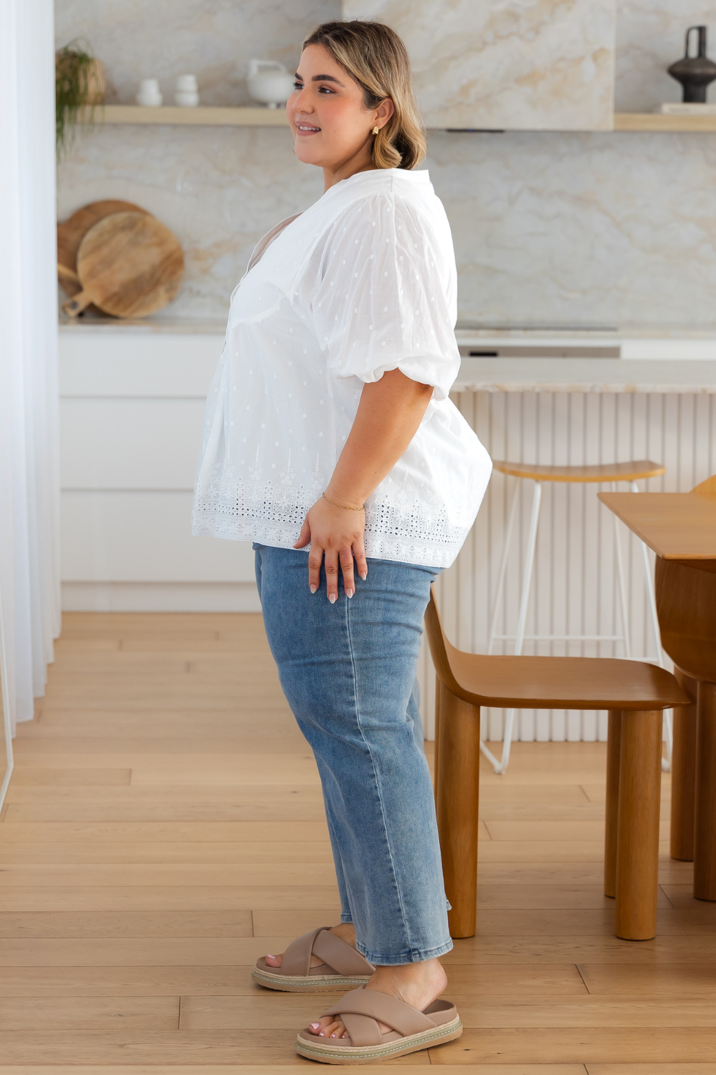 Jolie Broderie Anglaise Smock Top White