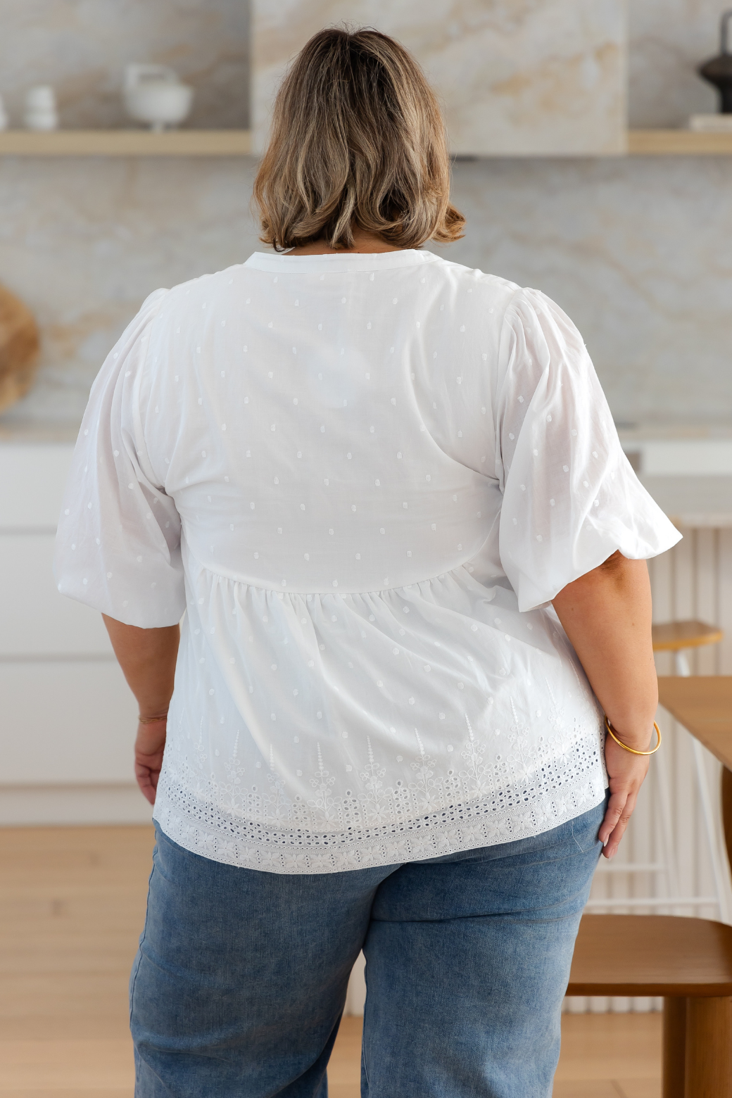 Jolie Broderie Anglaise Smock Top White