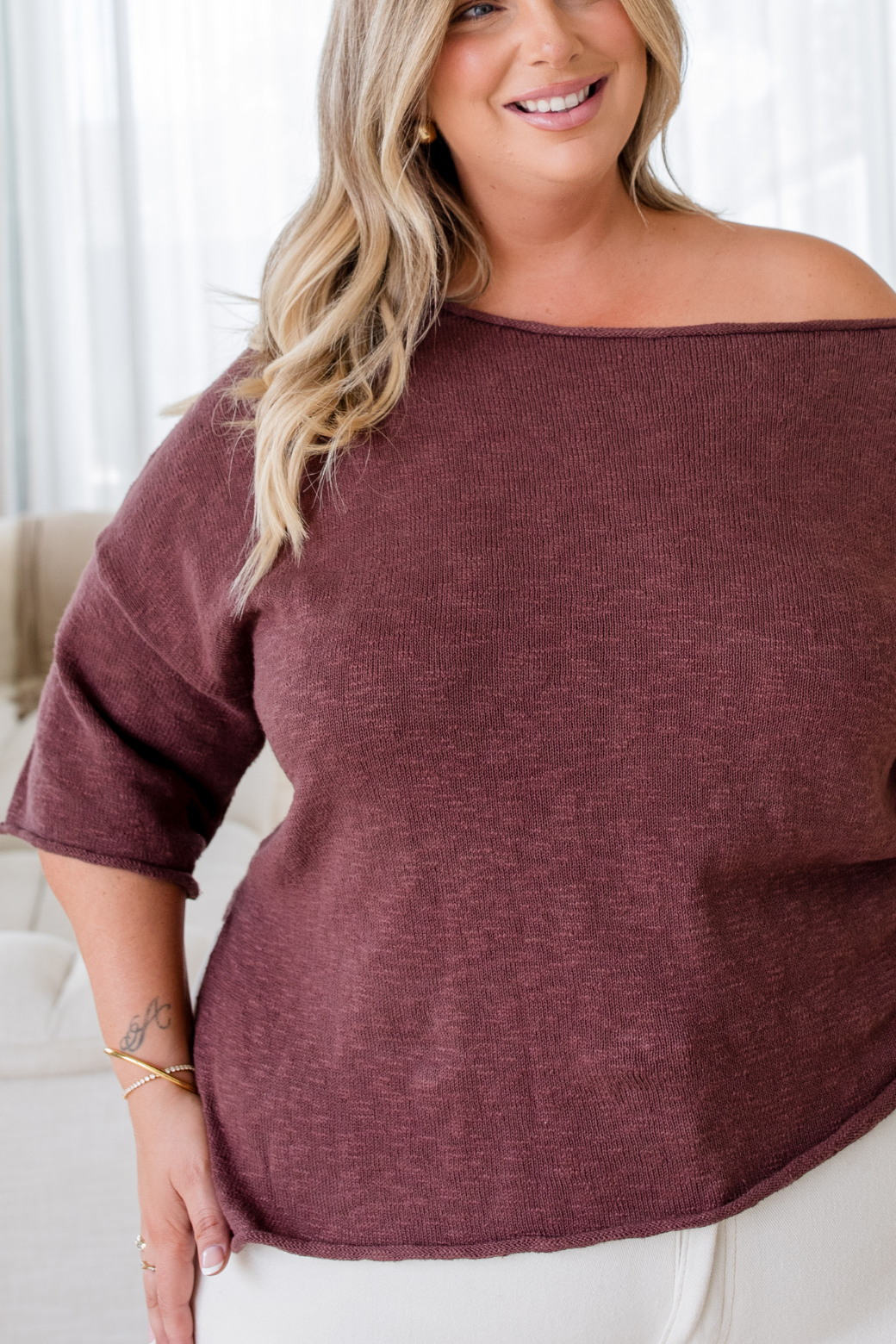 Julia Off Shoulder Knit Top Bitter Chocolate