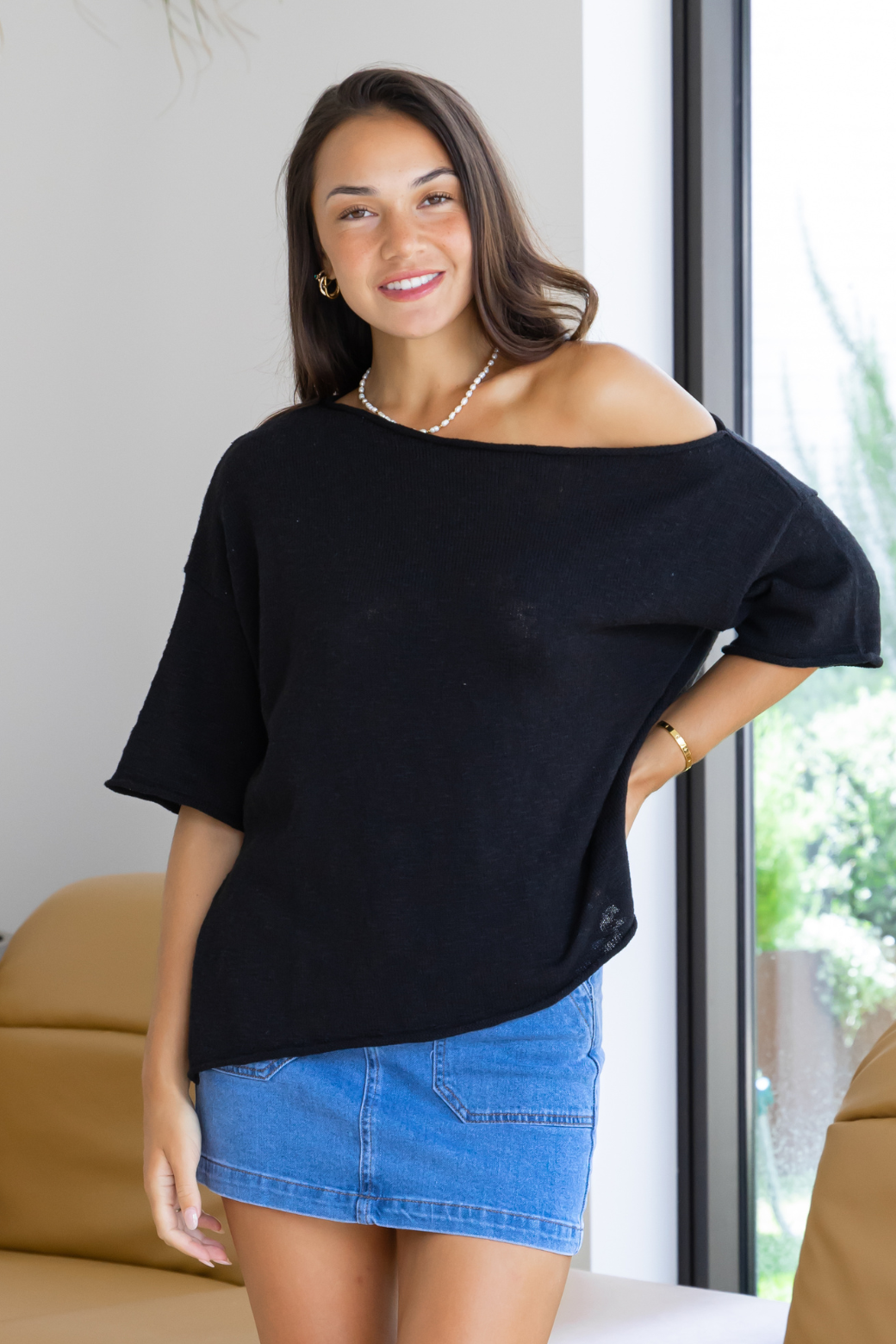 Julia Off Shoulder Knit Top Black