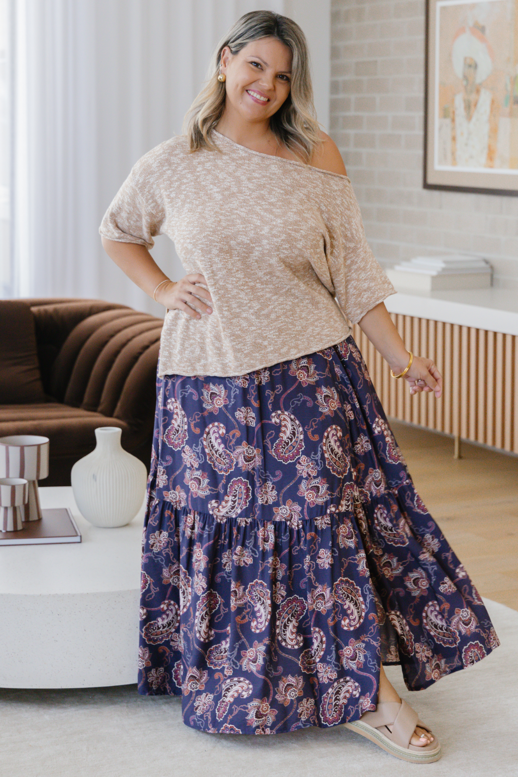 Julia Off Shoulder Knit Top Natural Melange