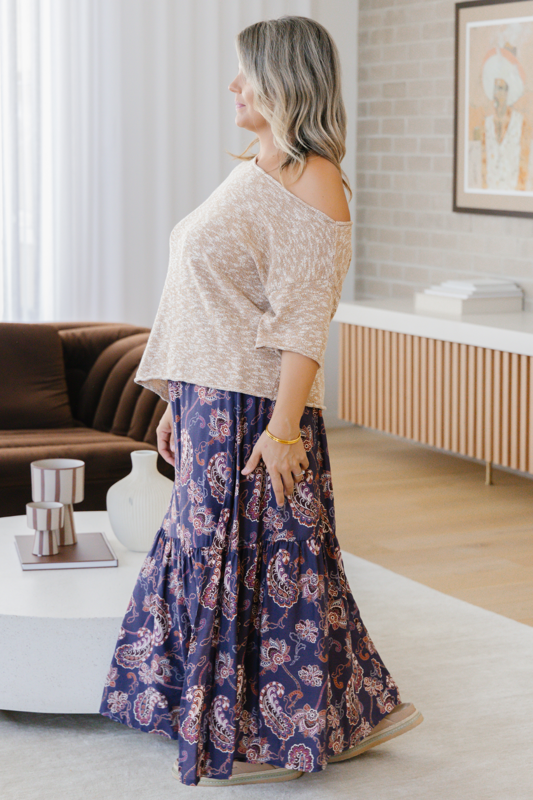 Julia Off Shoulder Knit Top Natural Melange