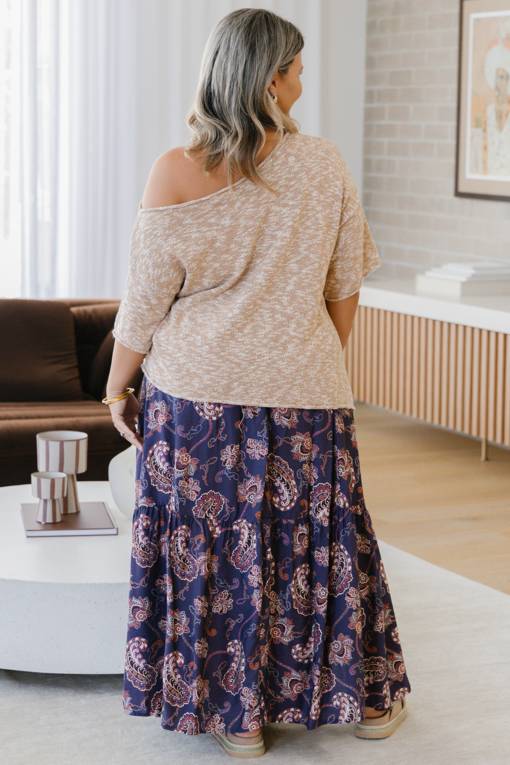 Julia Off Shoulder Knit Top Natural Melange