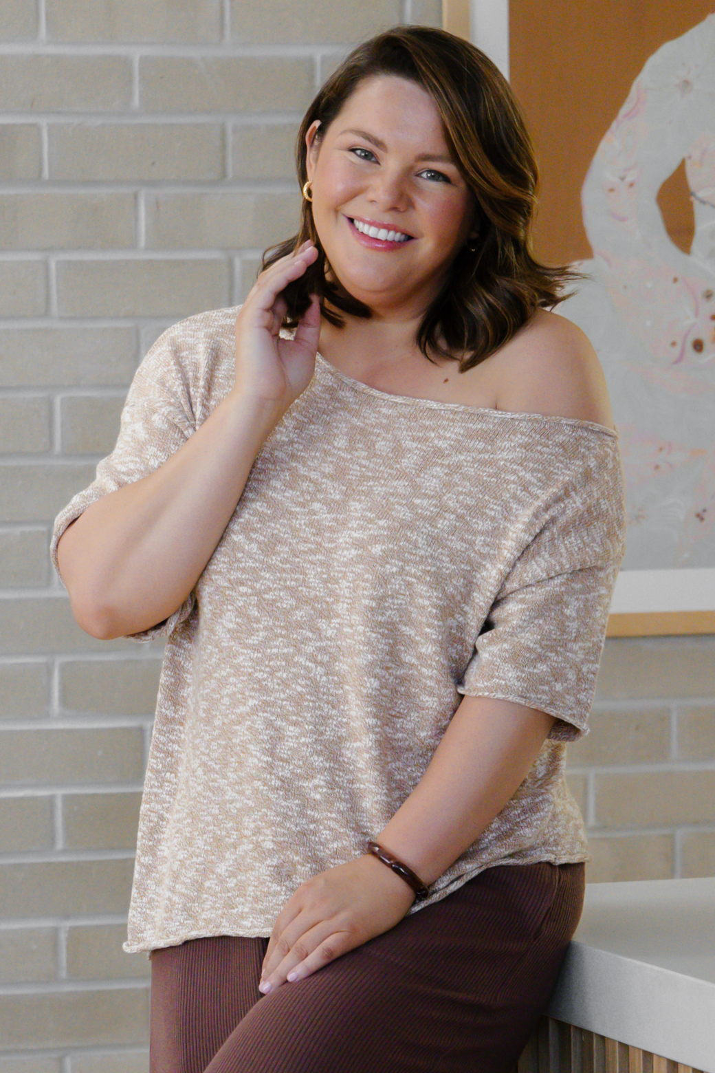 Julia Off Shoulder Knit Top Natural Melange