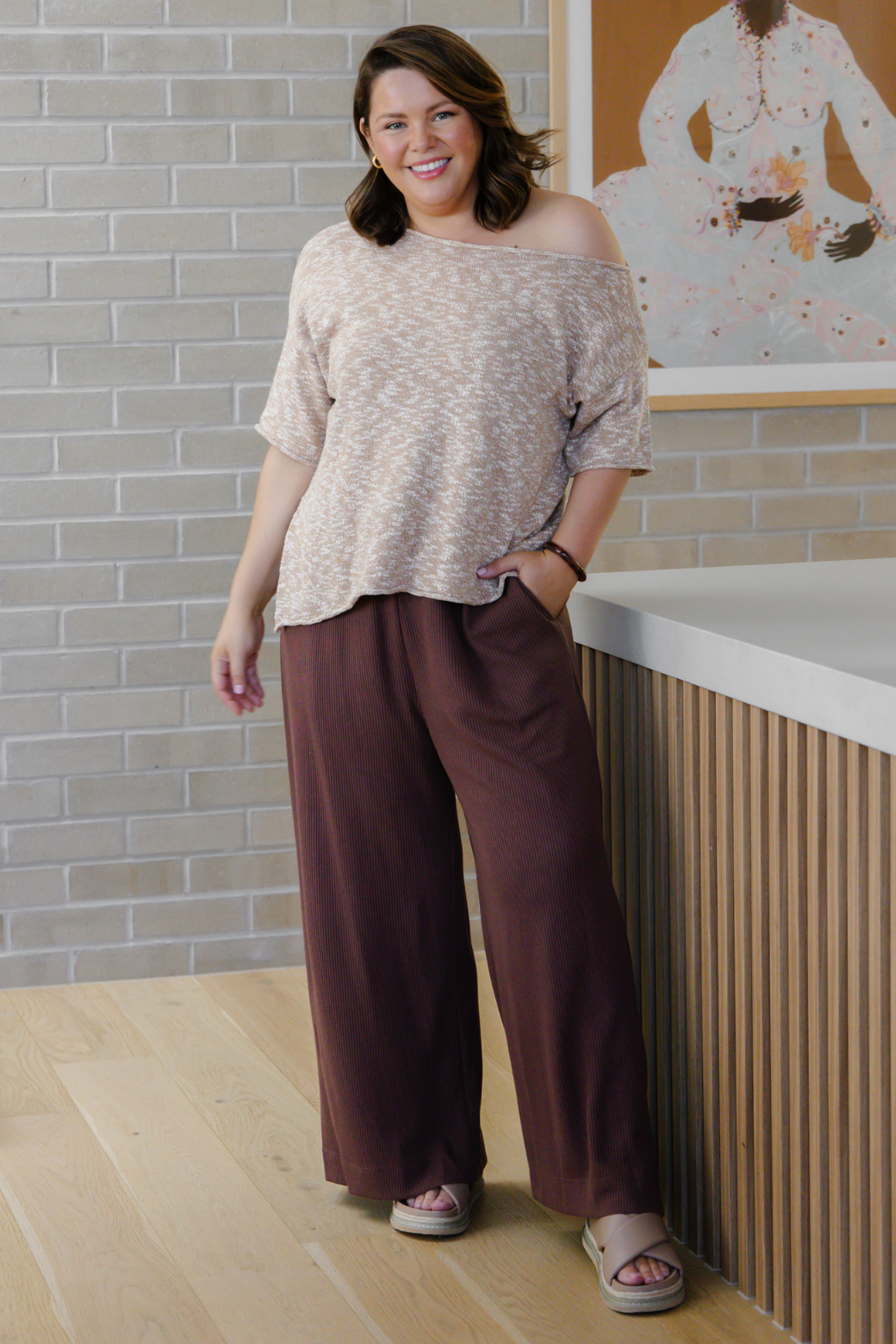 Julia Off Shoulder Knit Top Natural Melange