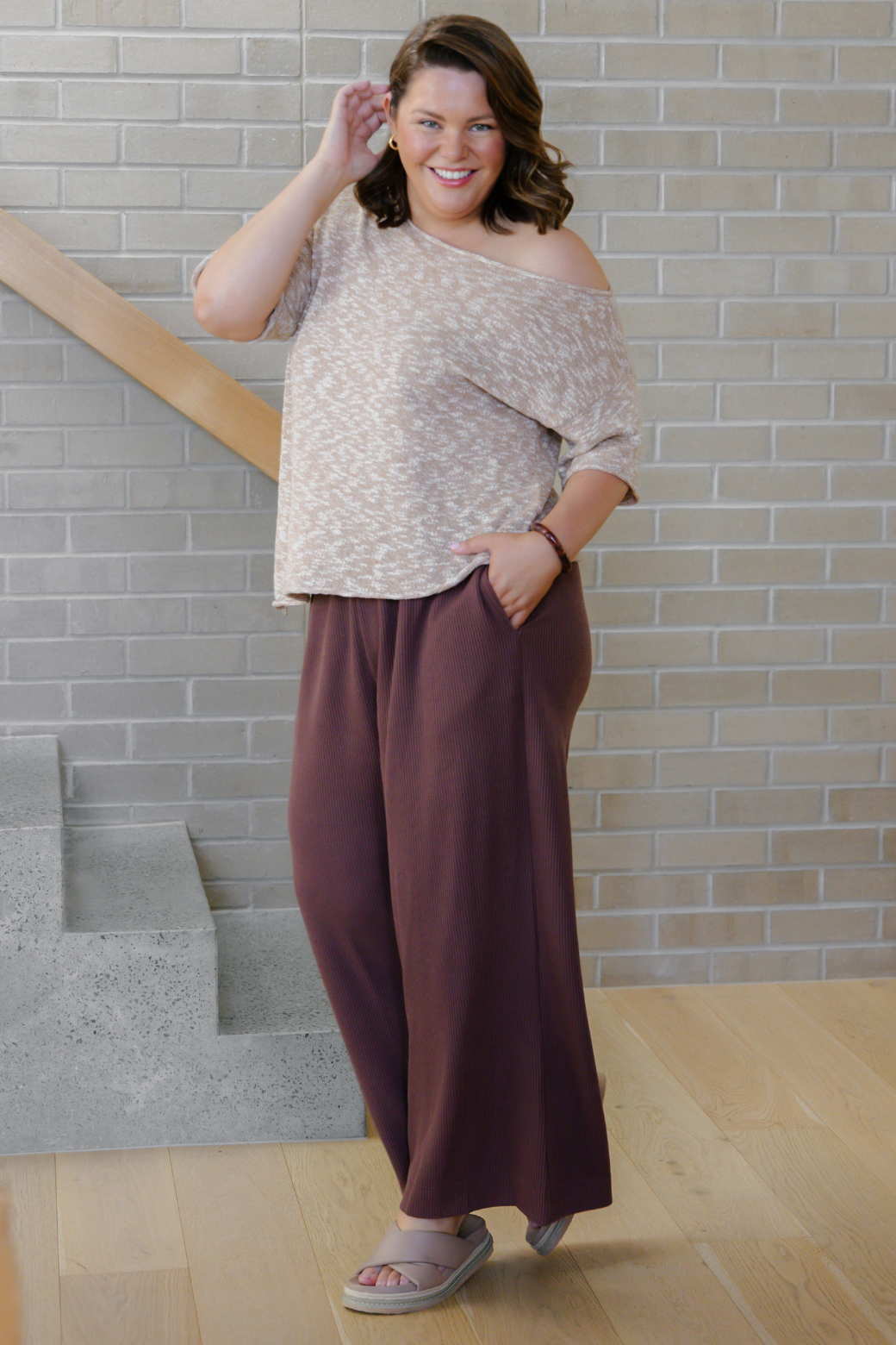 Julia Off Shoulder Knit Top Natural Melange