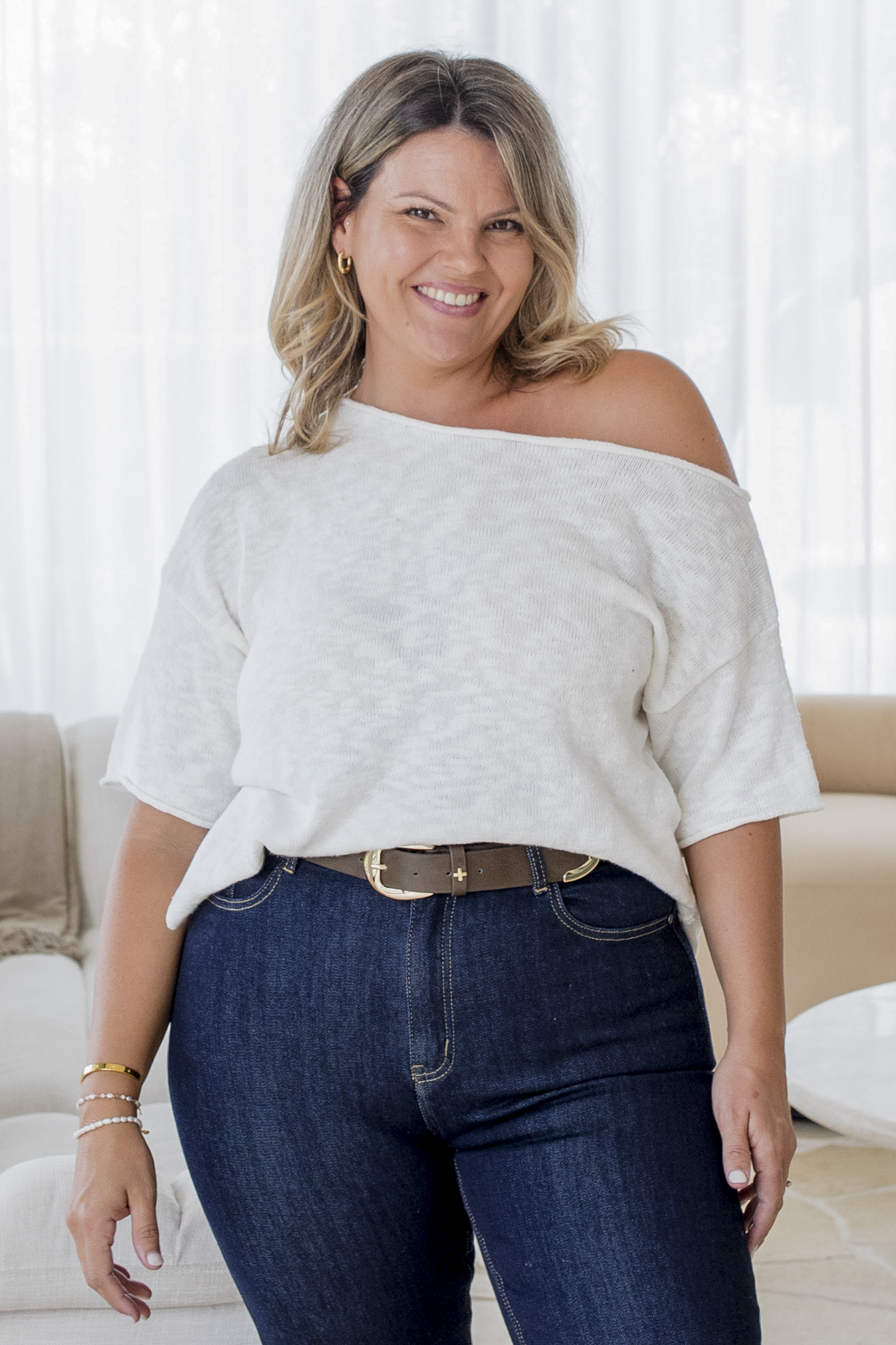 Julia Off Shoulder Knit Top  White