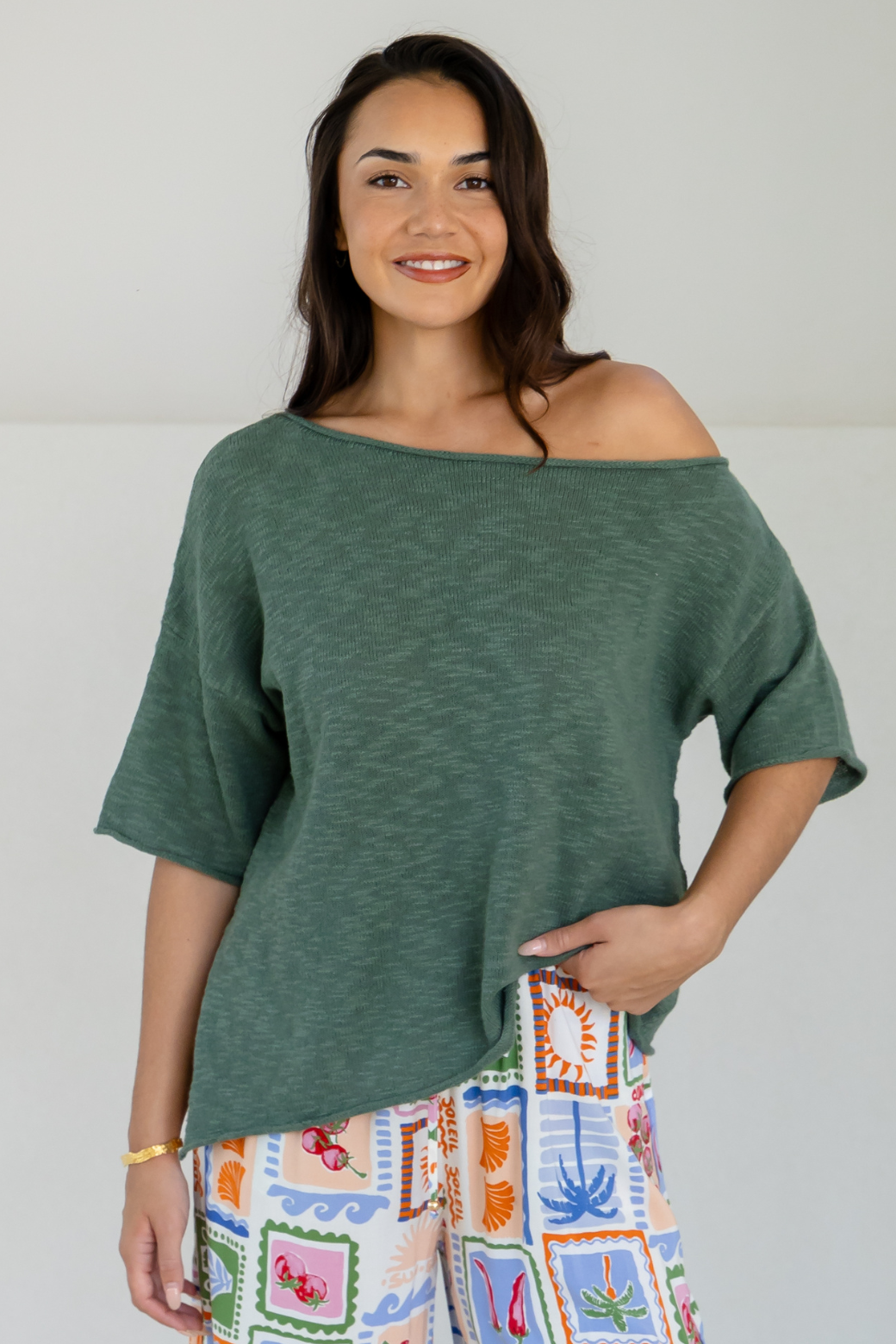 Julia Off Shoulder Knit Top  Sage