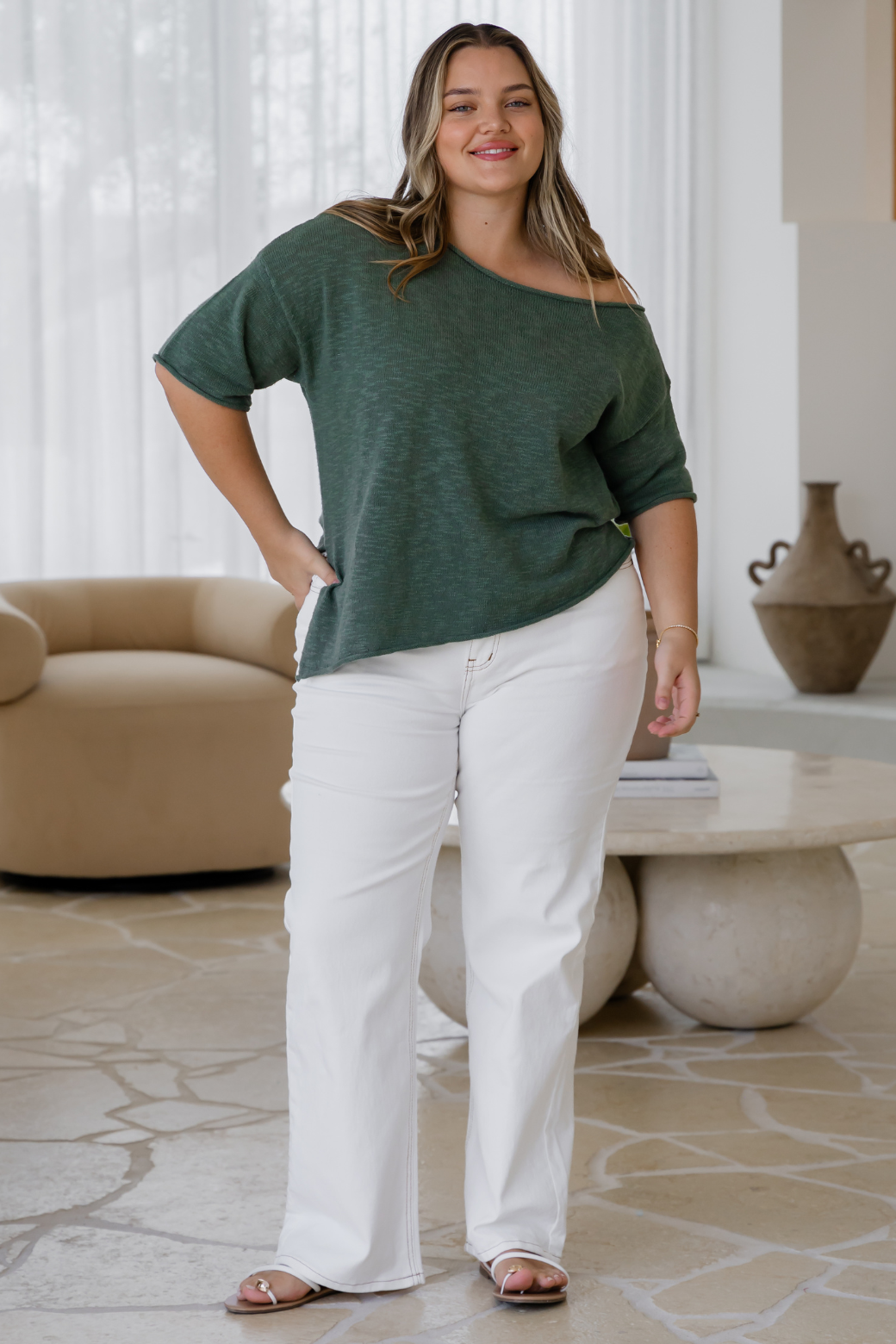 Julia Off Shoulder Knit Top  Sage