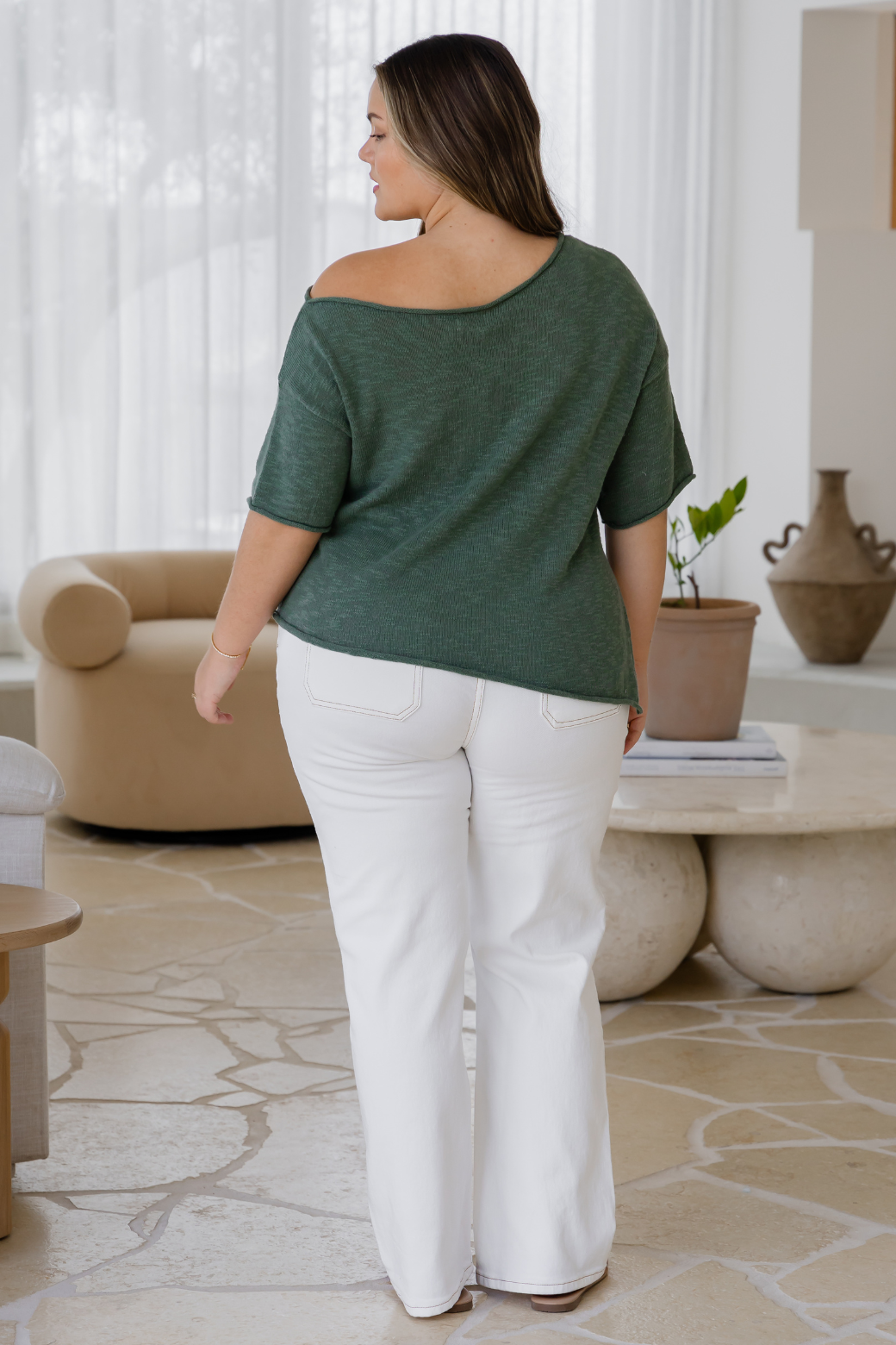 Julia Off Shoulder Knit Top  Sage