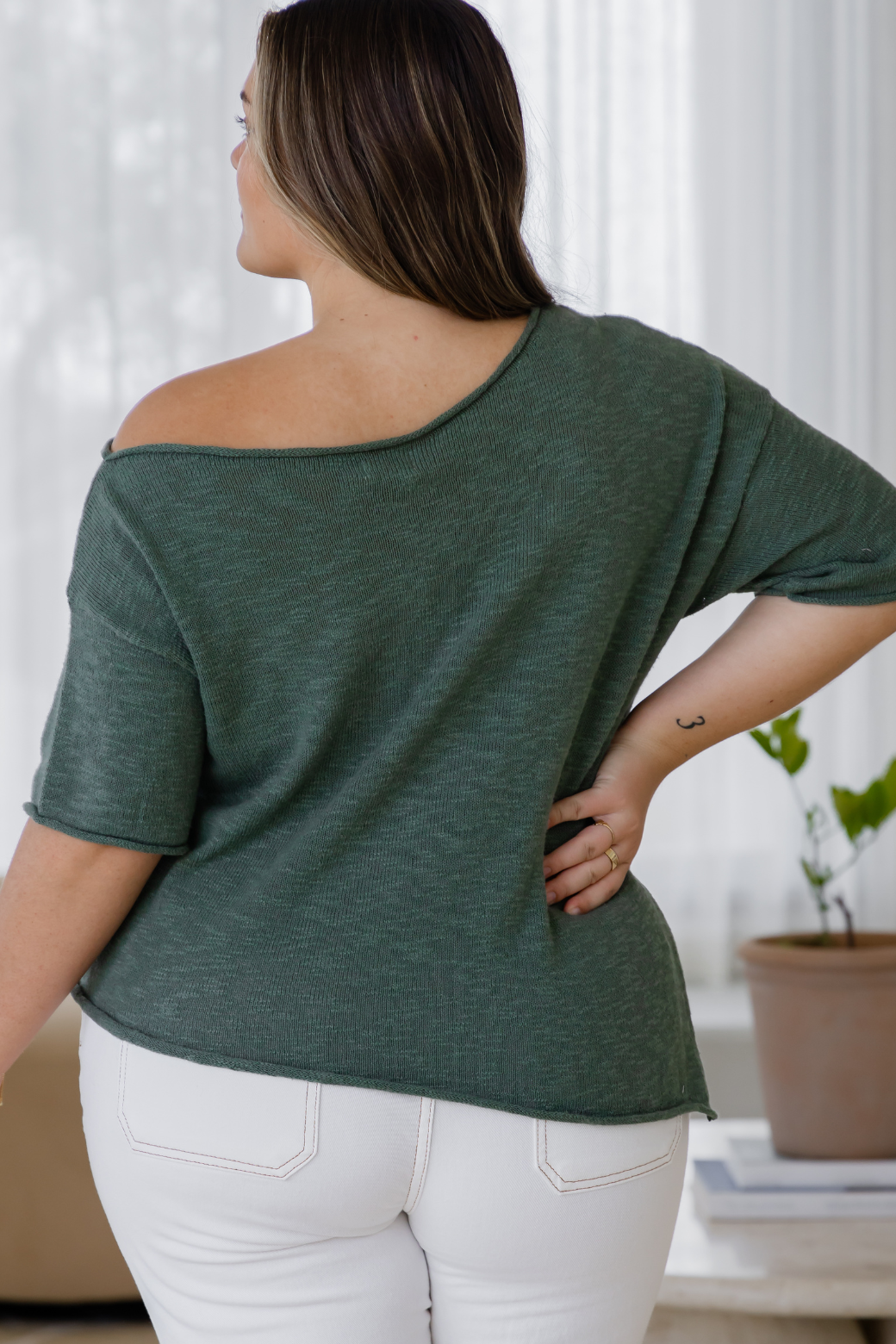 Julia Off Shoulder Knit Top  Sage