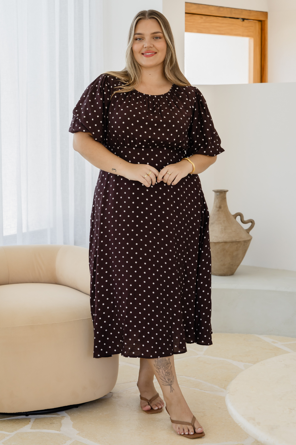 Katrina Midi Dress Bitter Choc Mini Spot