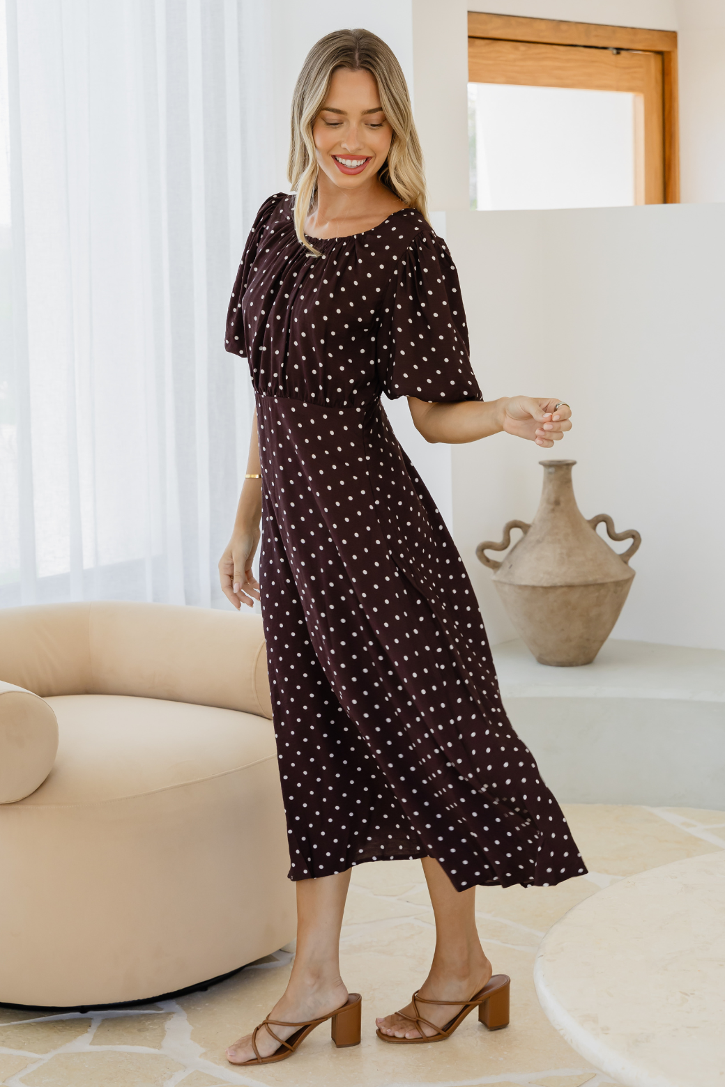 Katrina Midi Dress Bitter Choc Mini Spot
