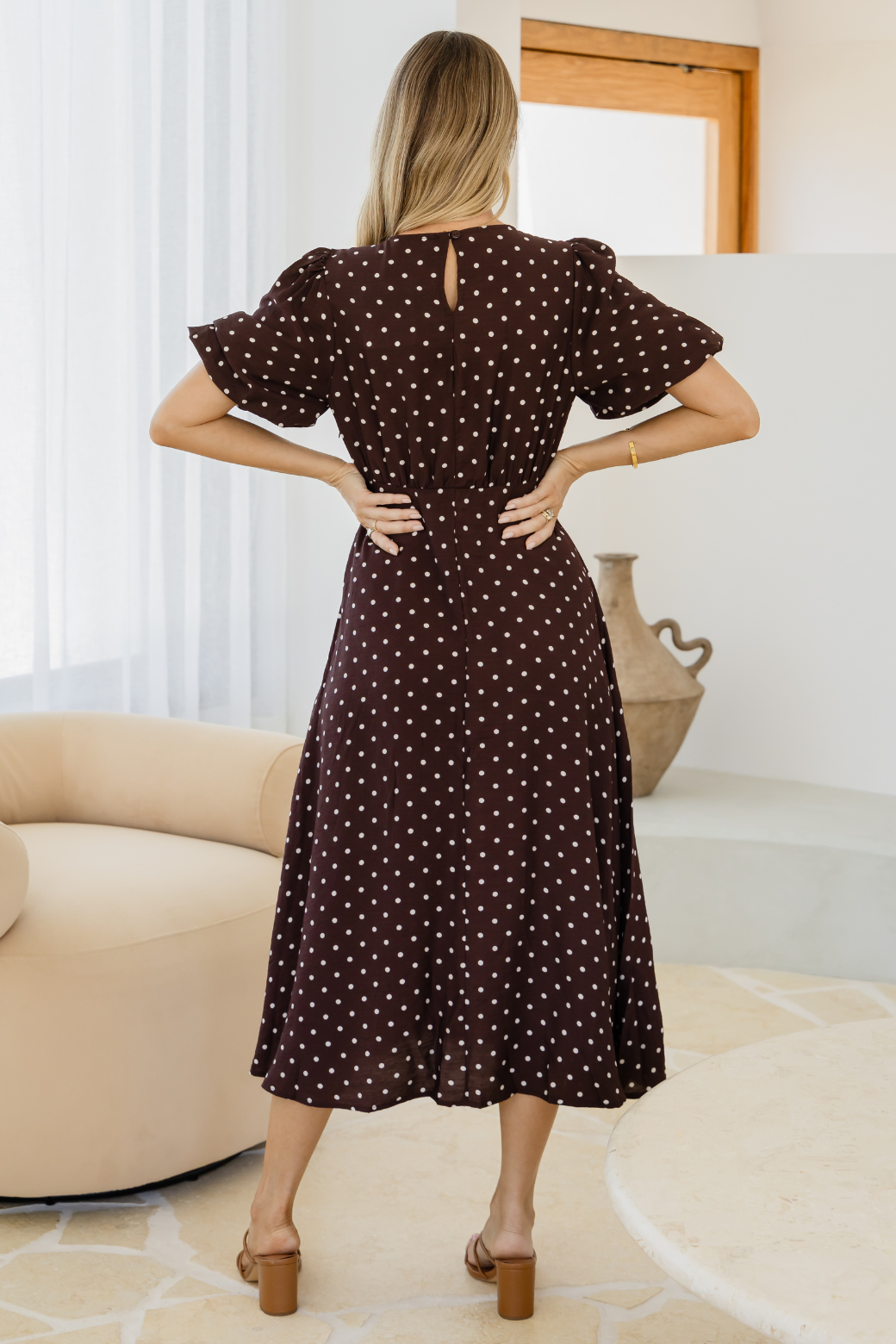 Katrina Midi Dress Bitter Choc Mini Spot