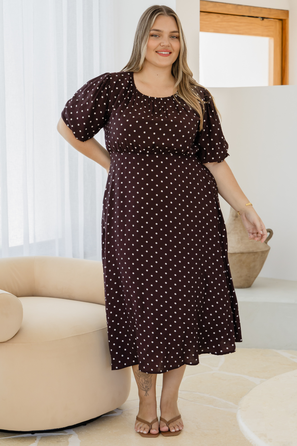 Katrina Midi Dress Bitter Choc Mini Spot