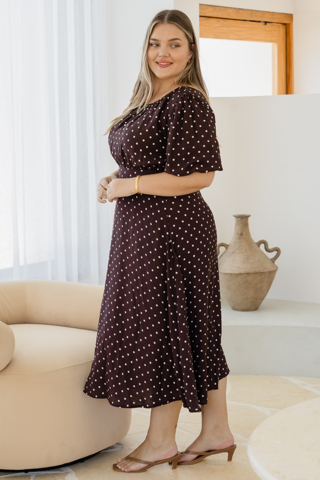 Katrina Midi Dress Bitter Choc Mini Spot