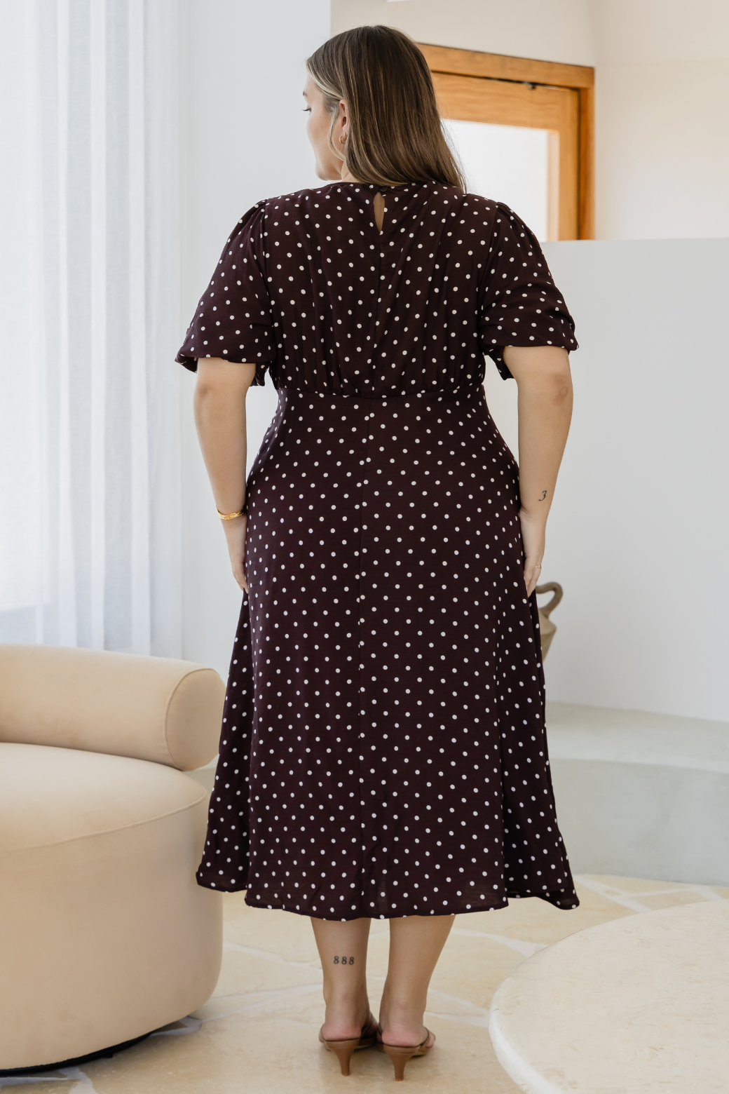 Katrina Midi Dress Bitter Choc Mini Spot